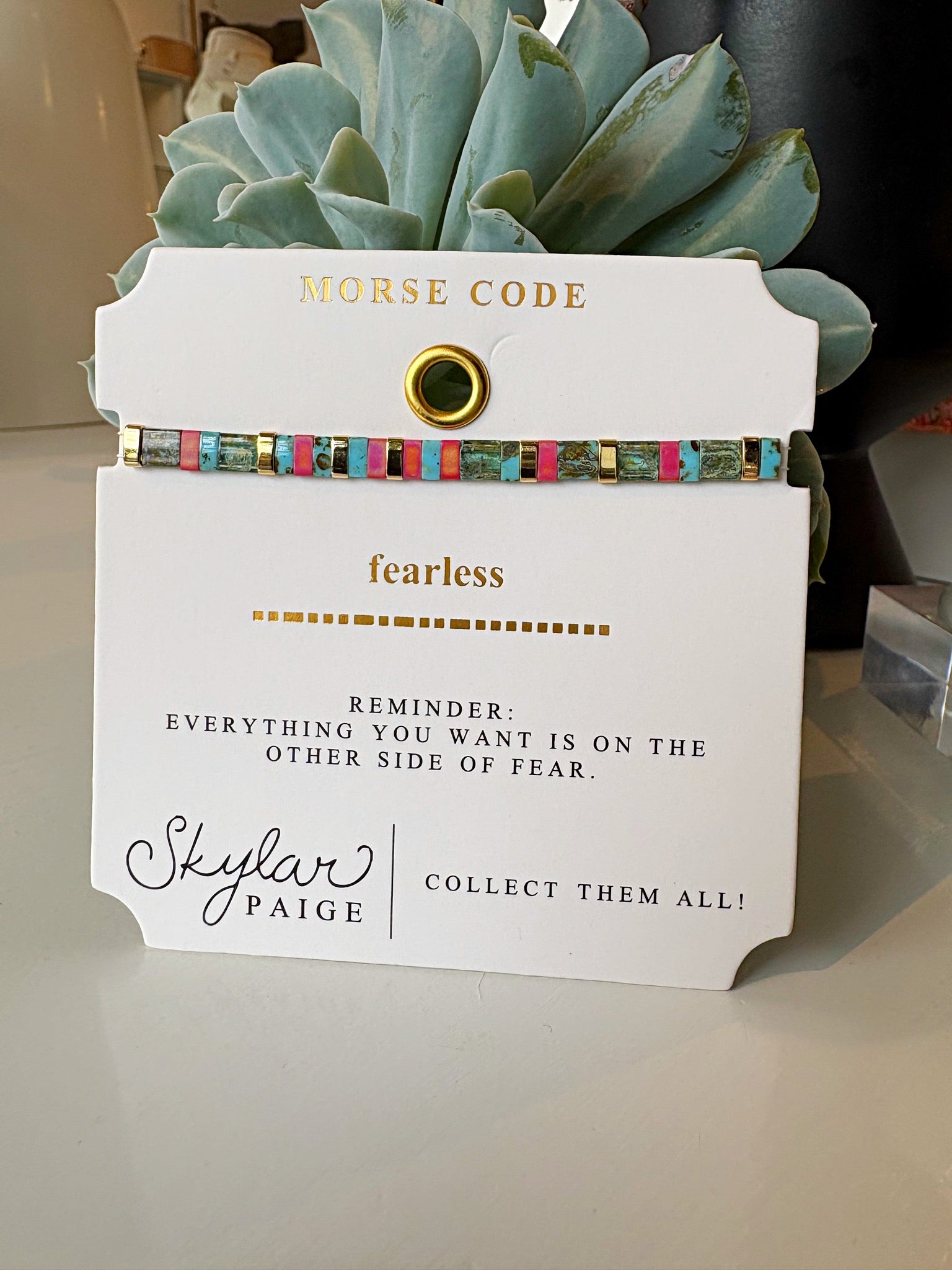 Fearless Morse Code Tila Bracelet {Gold/Turquoise}