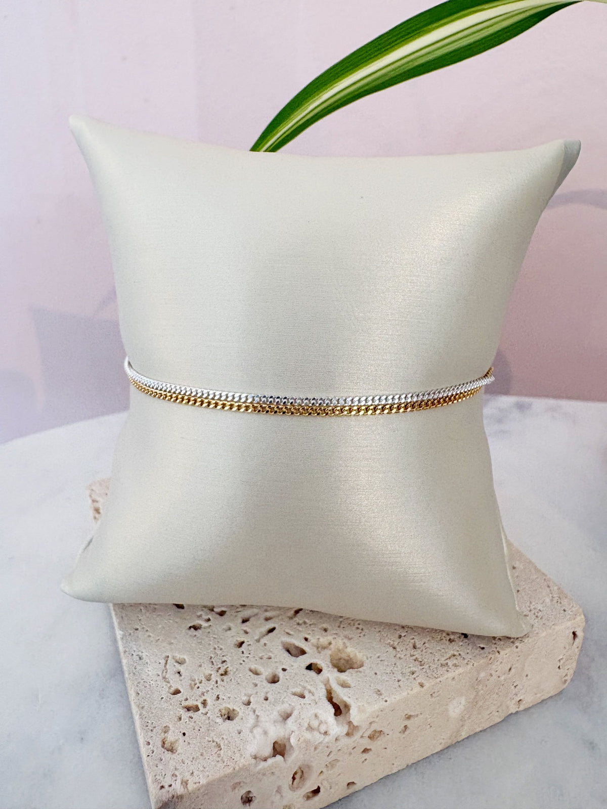 Two Toned Double Curb Chain Bracelet {Gold/Silver}