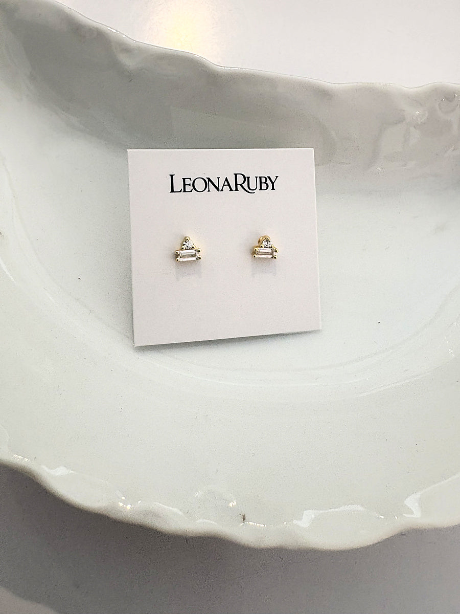 Prong-Set Baguette Tri Stud Earrings {Gold}