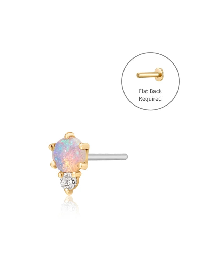 ZENA | Single Opal and Diamond Flatback {14kt}