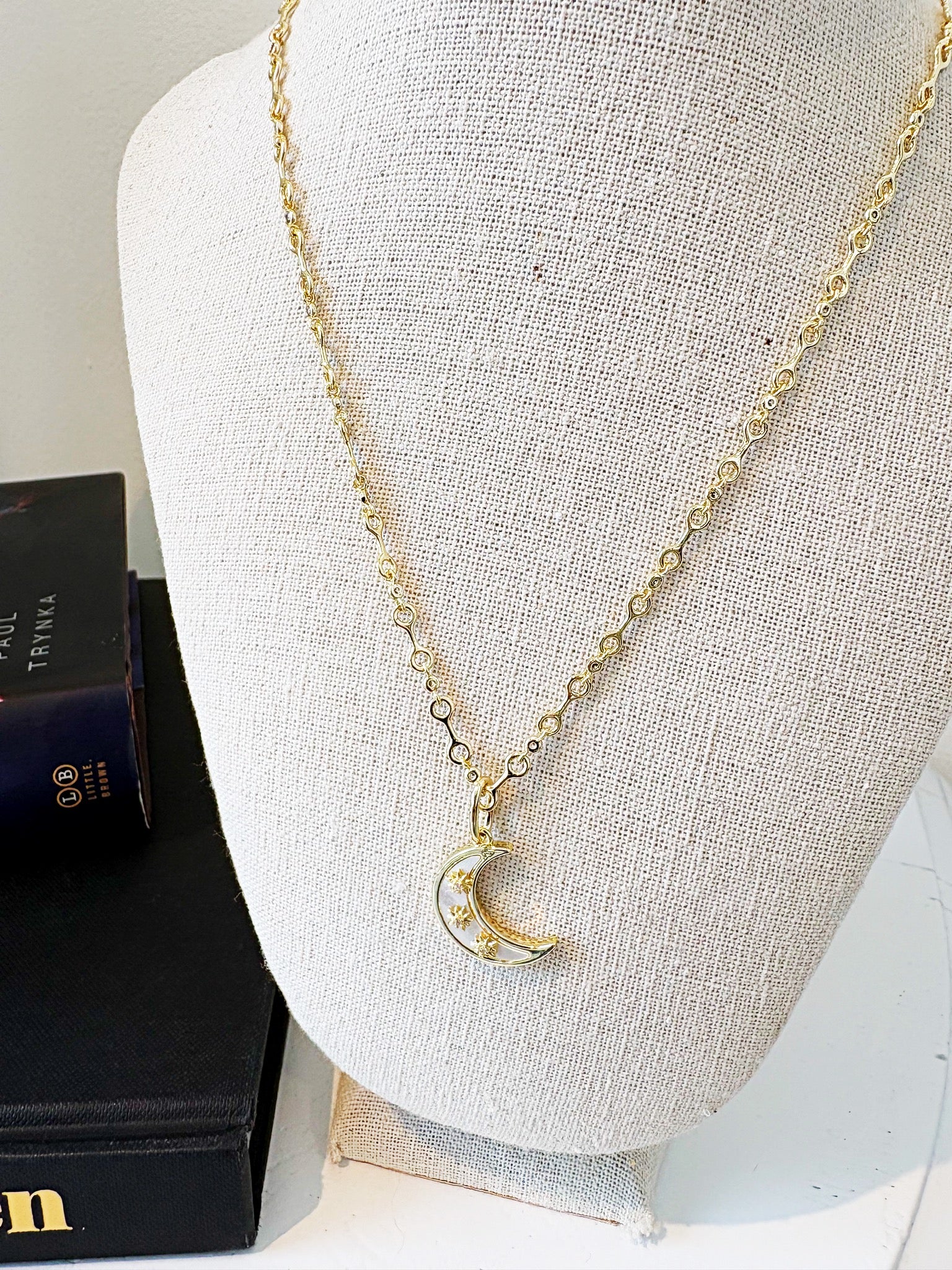 Bone Link Necklace with Moonlight Glow Pendant {Gold}