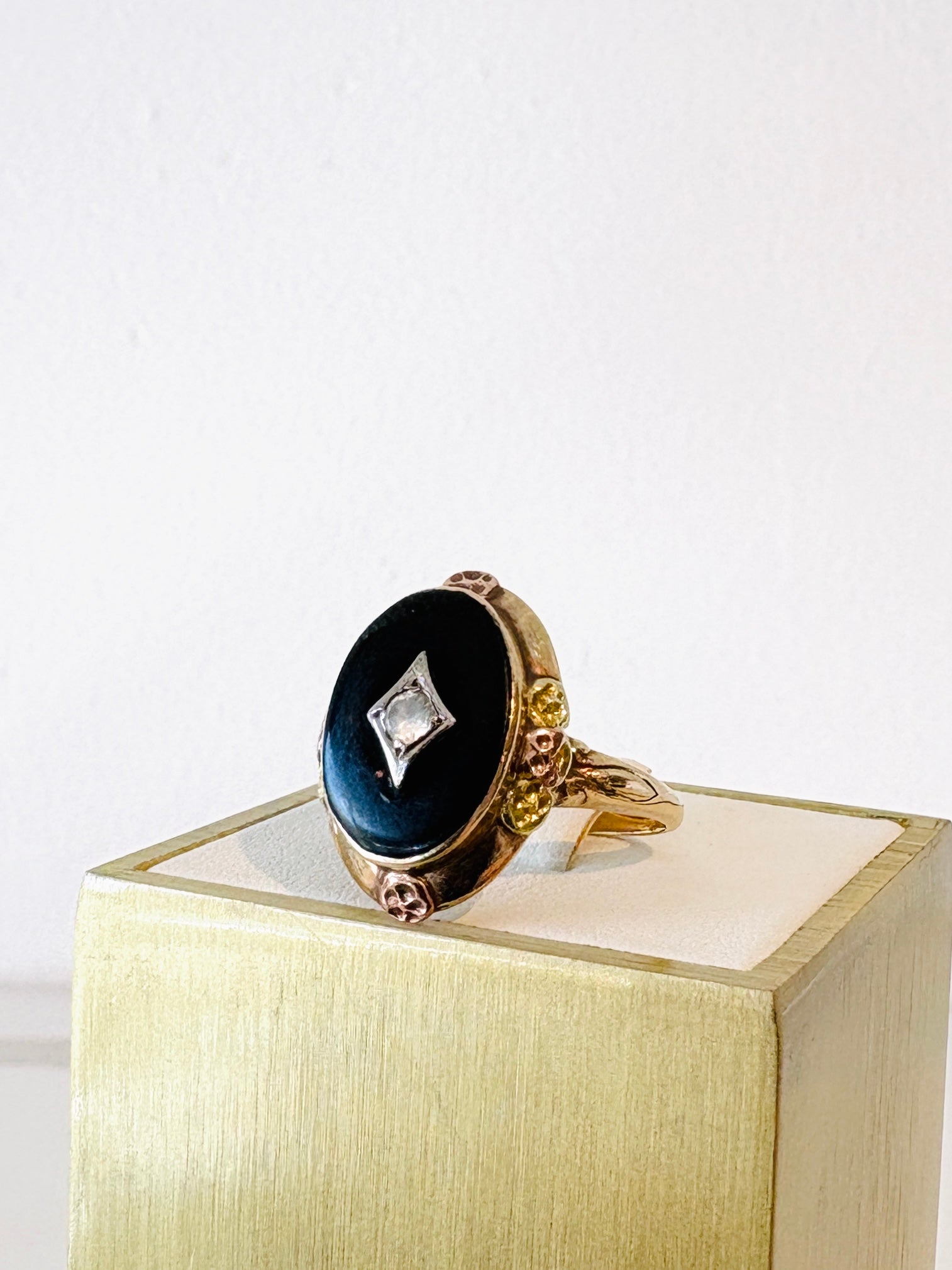 Black Onyx & Diamond Statement Ring {14kt/Estate}