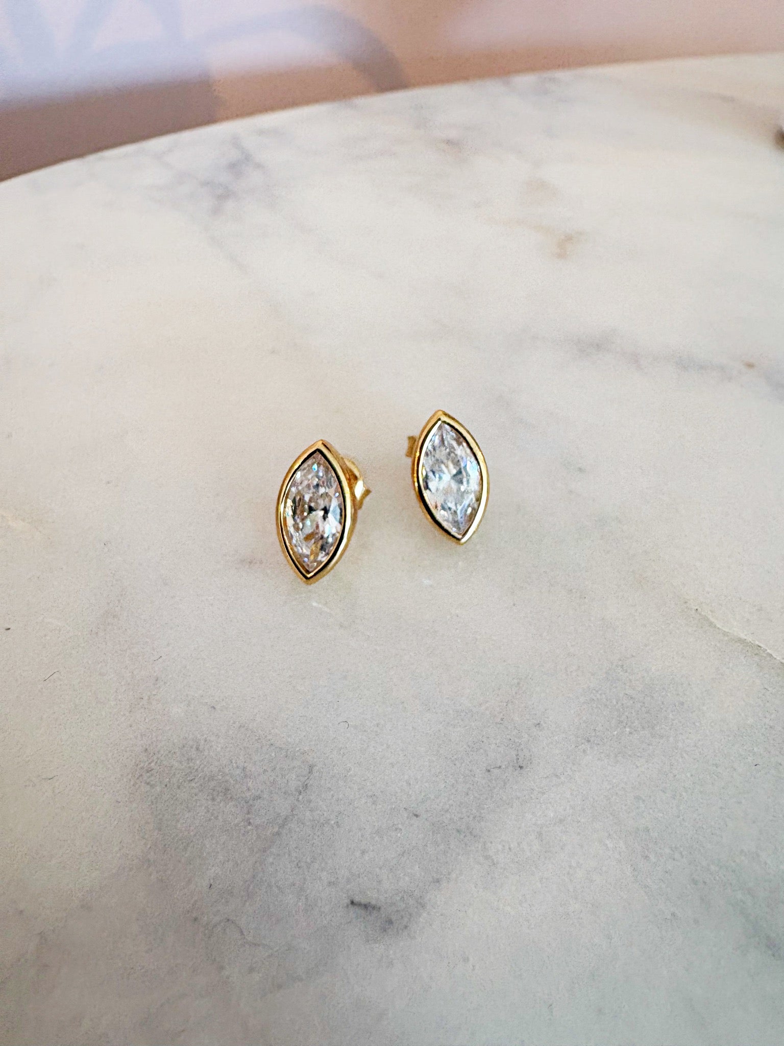 Marquise Bezel Post Earrings {Gold}