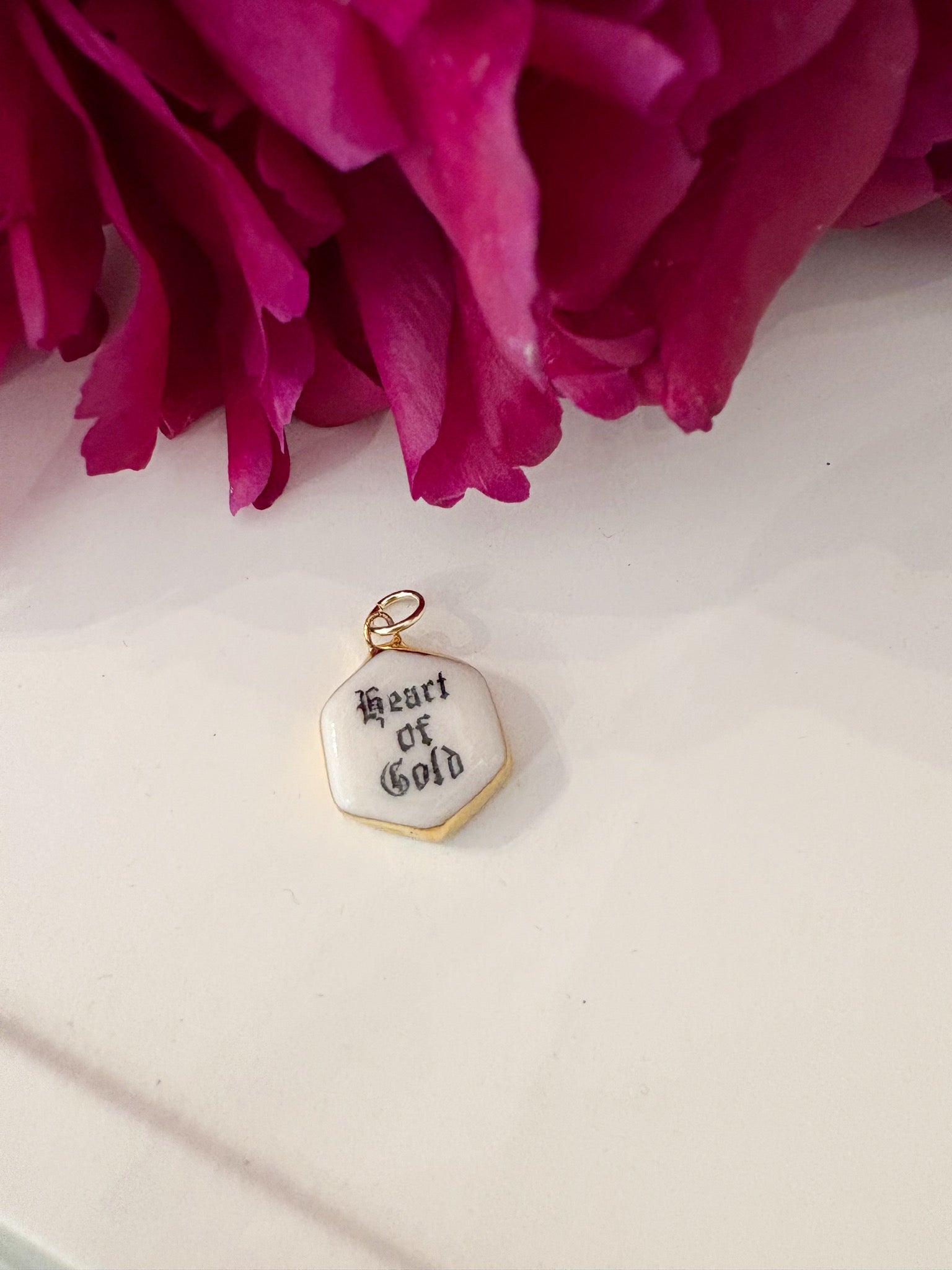 Heart of Gold Hexagon Porcelain Charm {Gold}