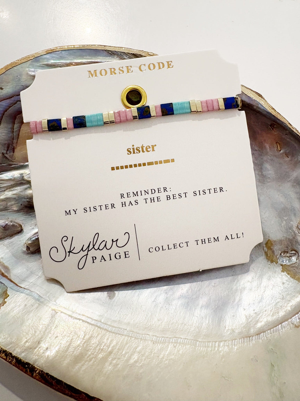 SISTER {Turquoise/Lapis/Orchid} Morse Code Tila Bracelet