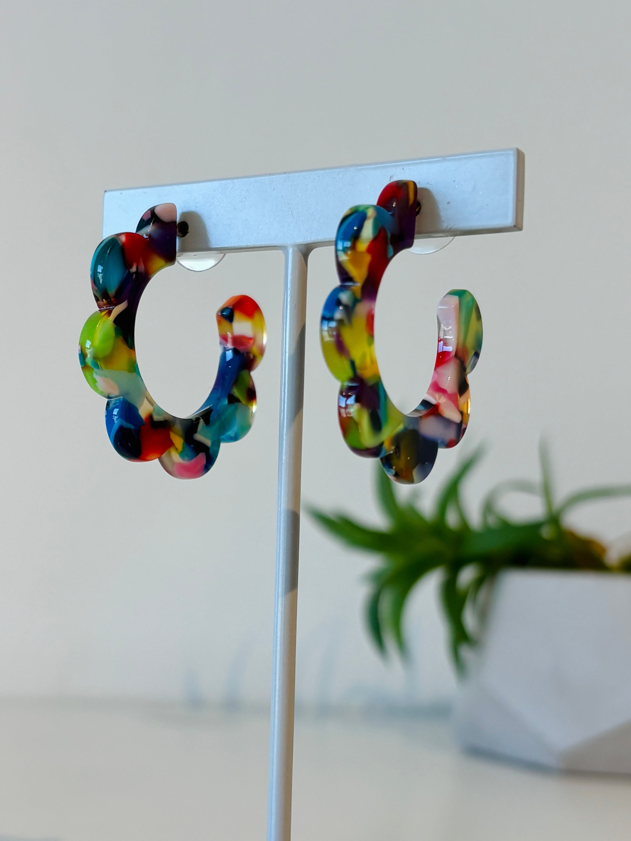1.5" Acrylic Flower Hoop Earrings {Color Splash}