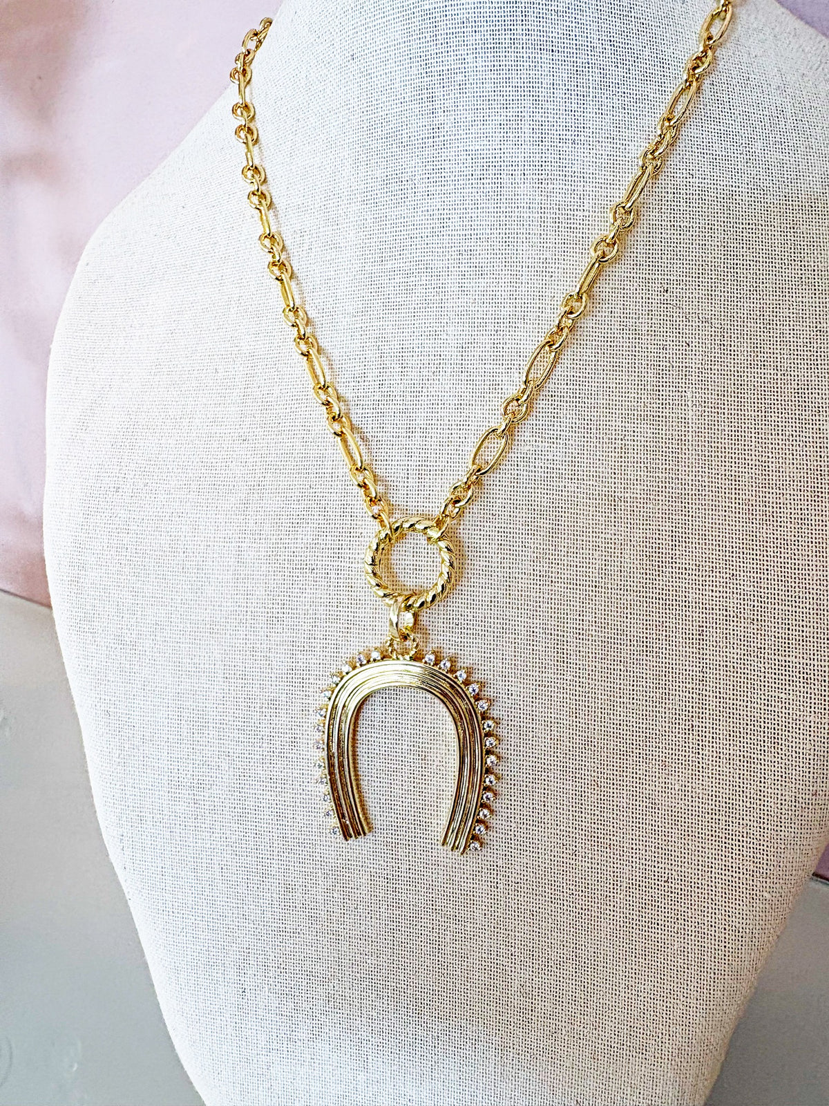 Twisted Push Clasp Horse Necklace {Gold}