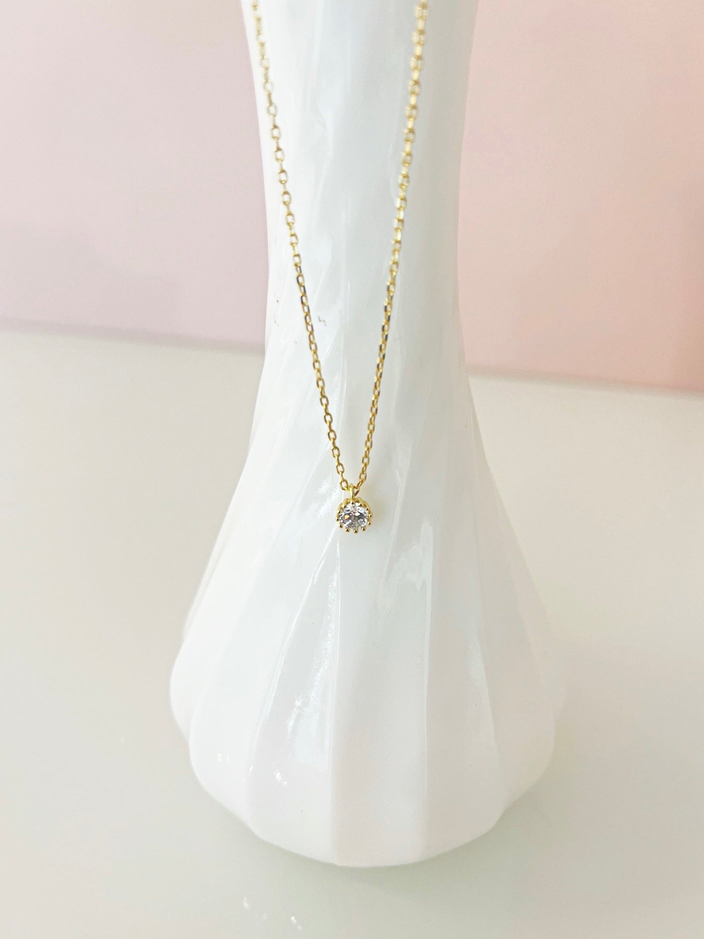 Dotted Bezel Rhinestone Necklace {Gold}
