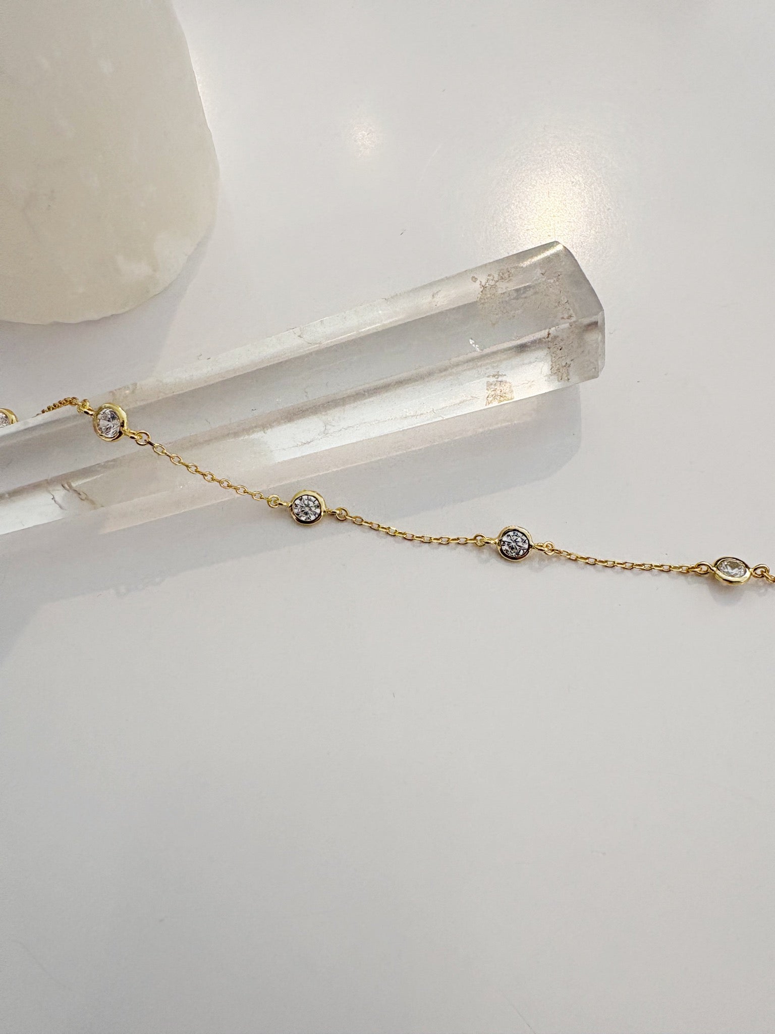 Bezel Rhinestone Station Bracelet {Gold}