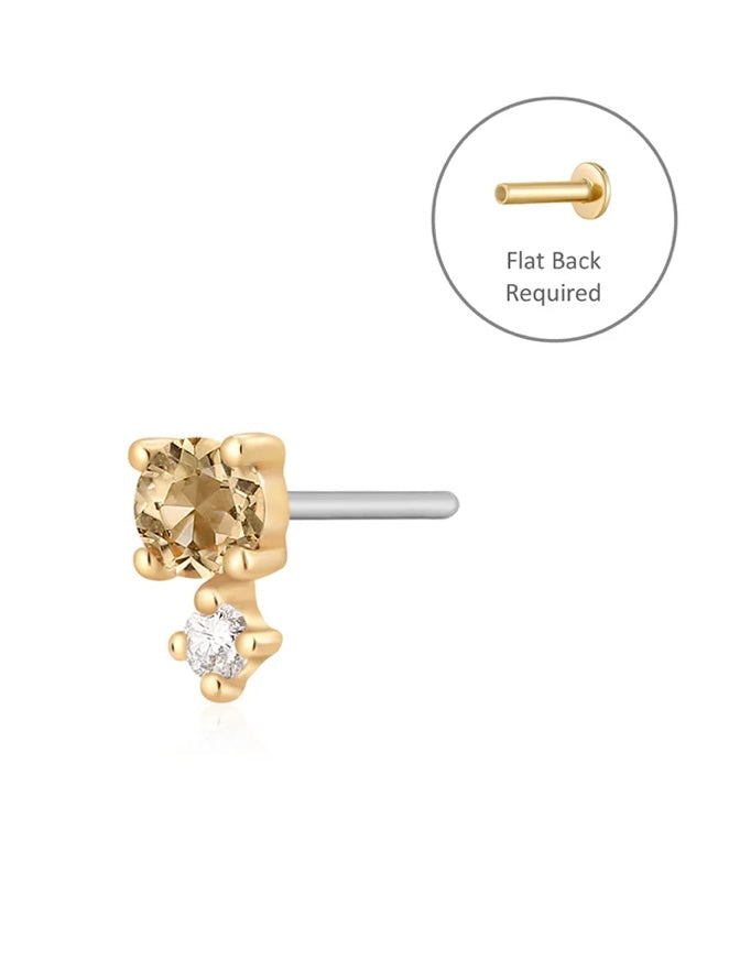 Citrine & White Sapphire Threadless Flatback Earring {14kt}