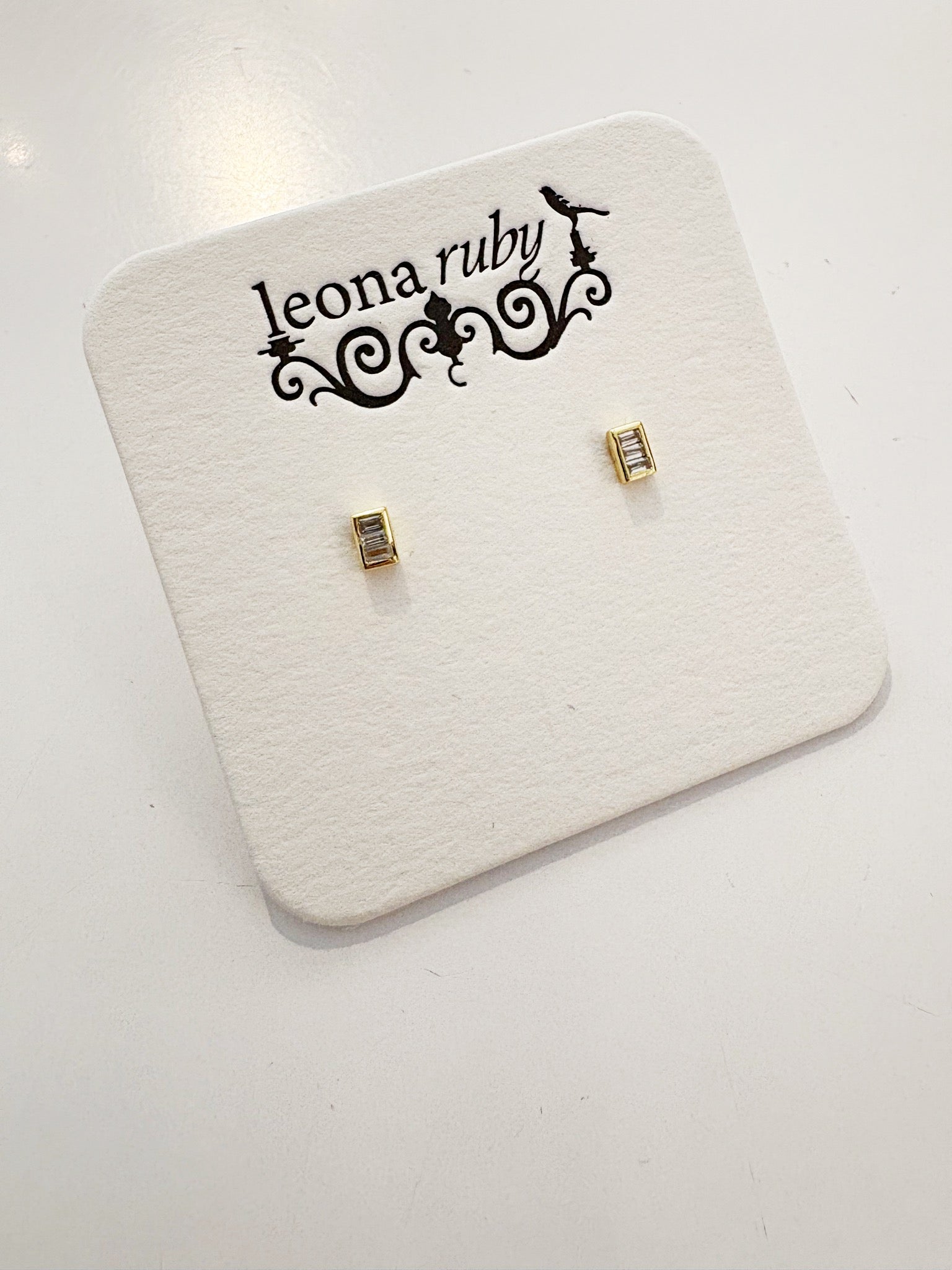 Tiny Baguette Stud Earrings {Gold}