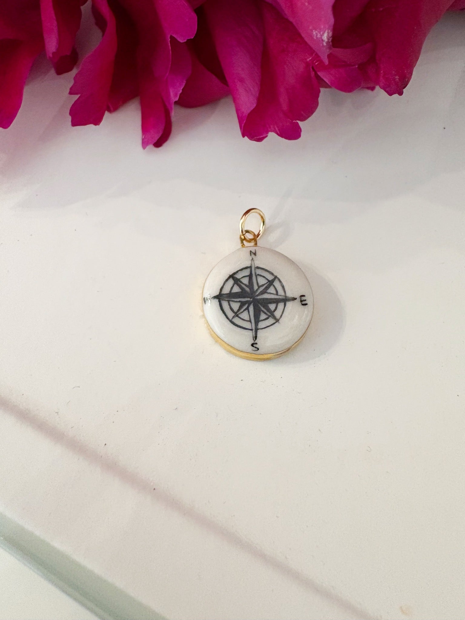 Compass Porcelain Charm {Gold}