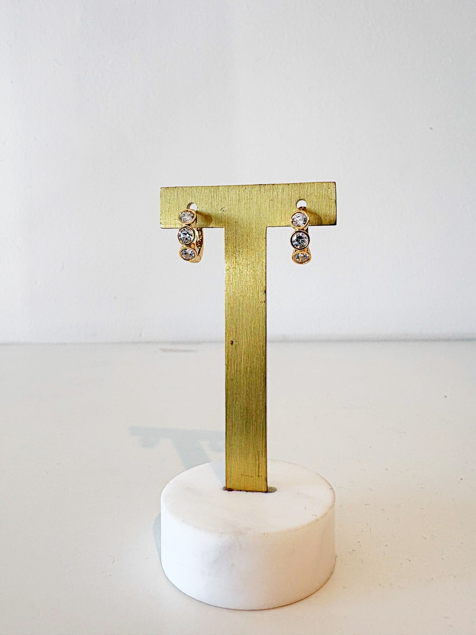 Bezel Trio Huggie Earrings {Gold}