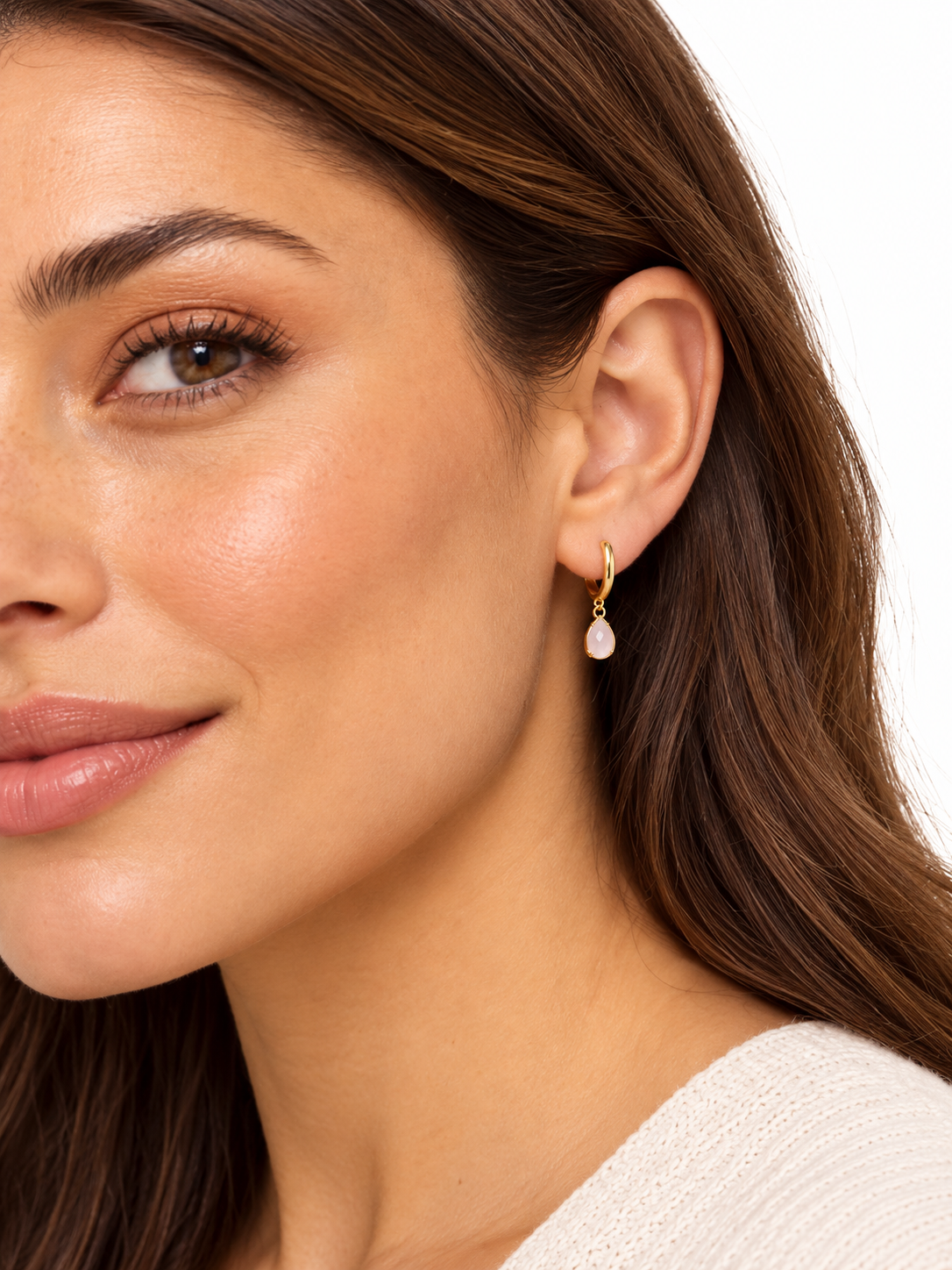 Mini Pear Drop Earrings {Gold/Rose Quartz}