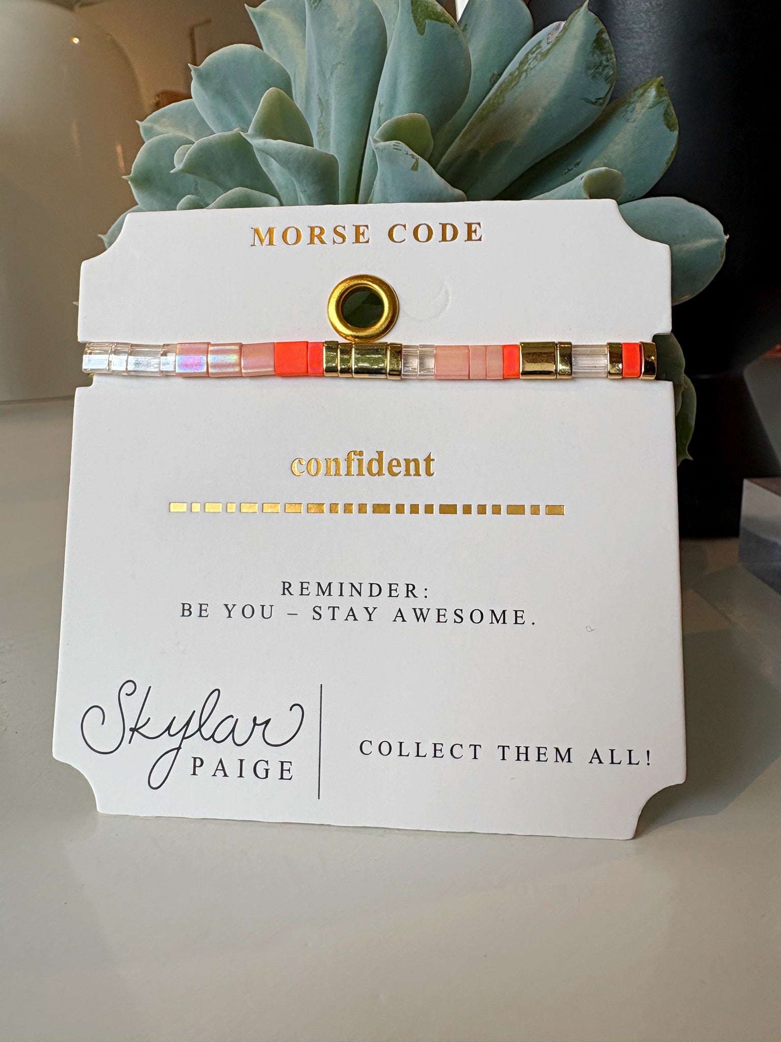 Confident Morse Code Tila Bracelet {Gold/Orange}