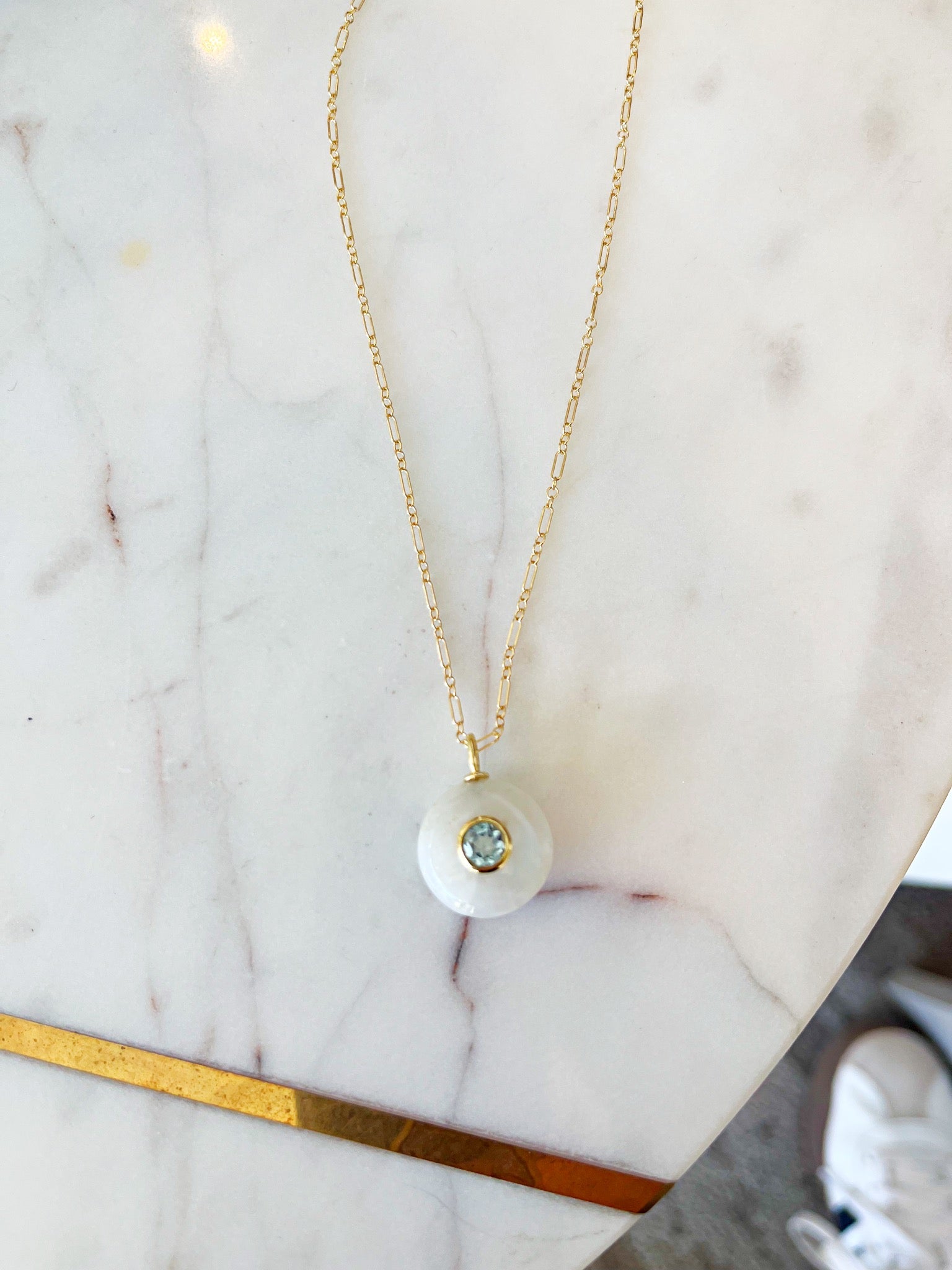 Moonstone and Bezel Blue Topaz Necklace {Gold}