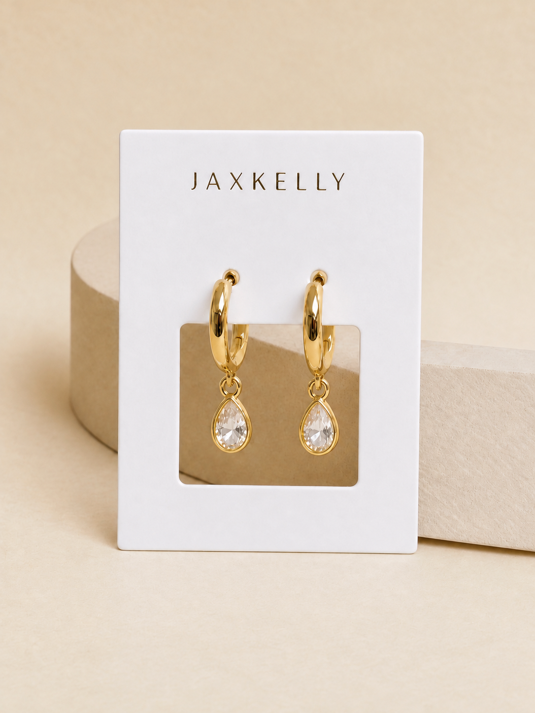 Teardrop Charm Hoop Earrings {Gold/White}
