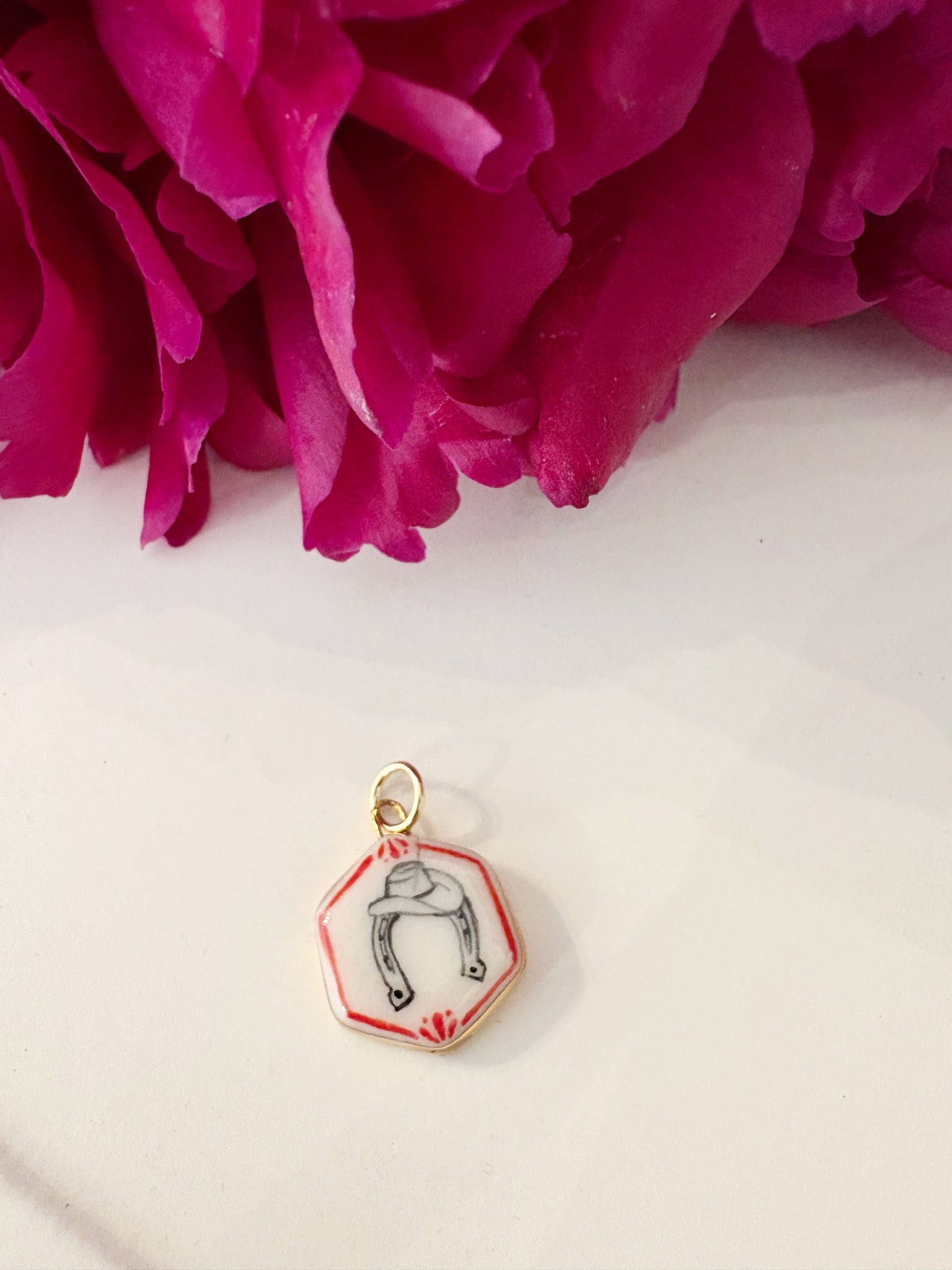 Cowboy Horseshoe Porcelain Charm {Gold}