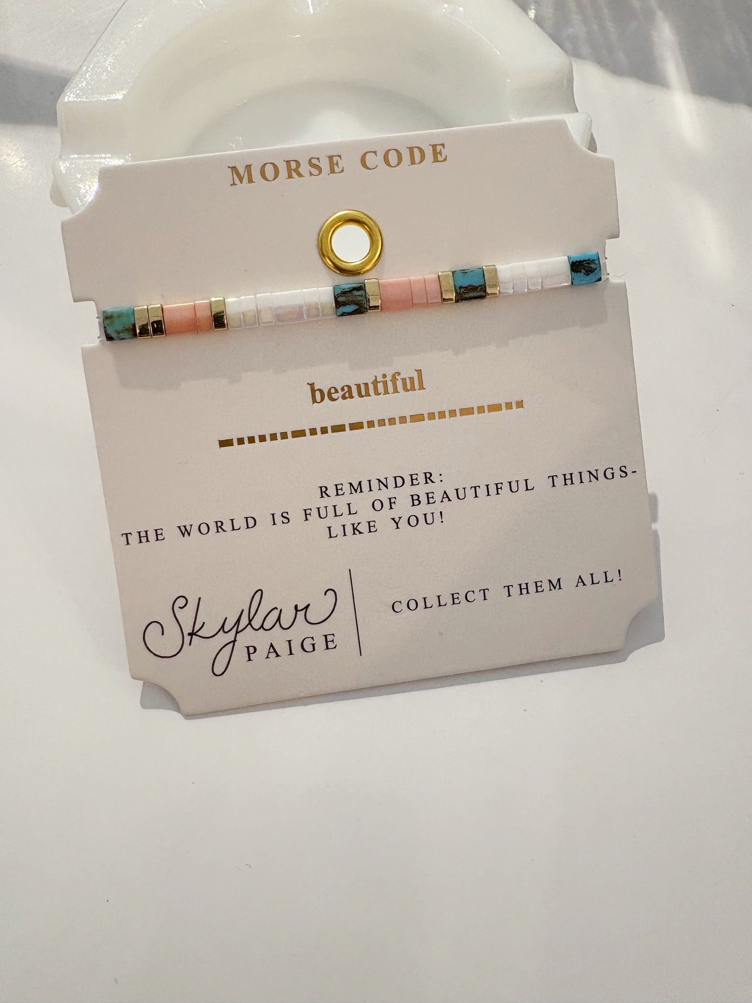 Beautiful Morse Code Tila Bracelet {Gold/Peach}