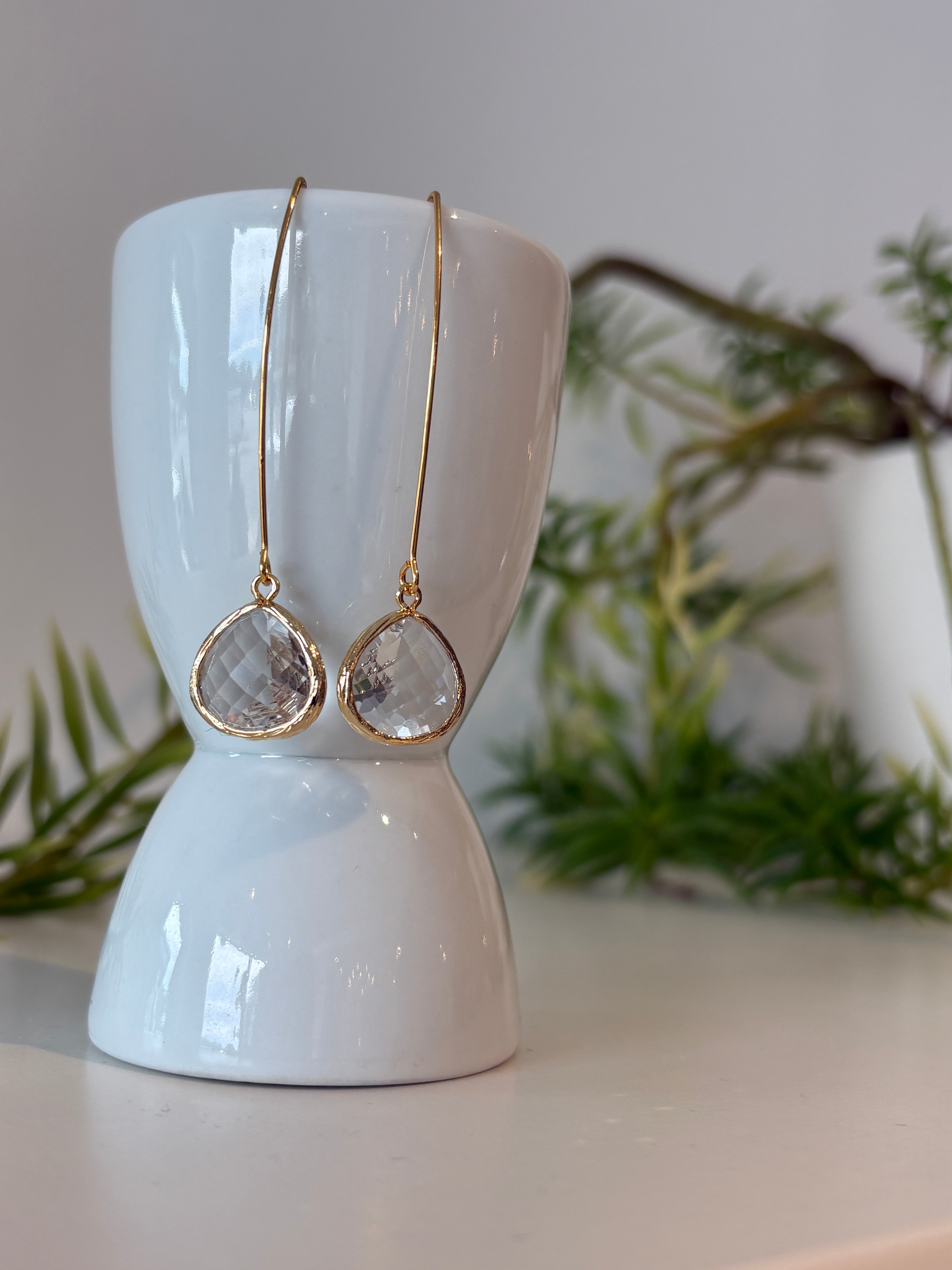 Teardrop Hook Earrings {Clear/Gold}