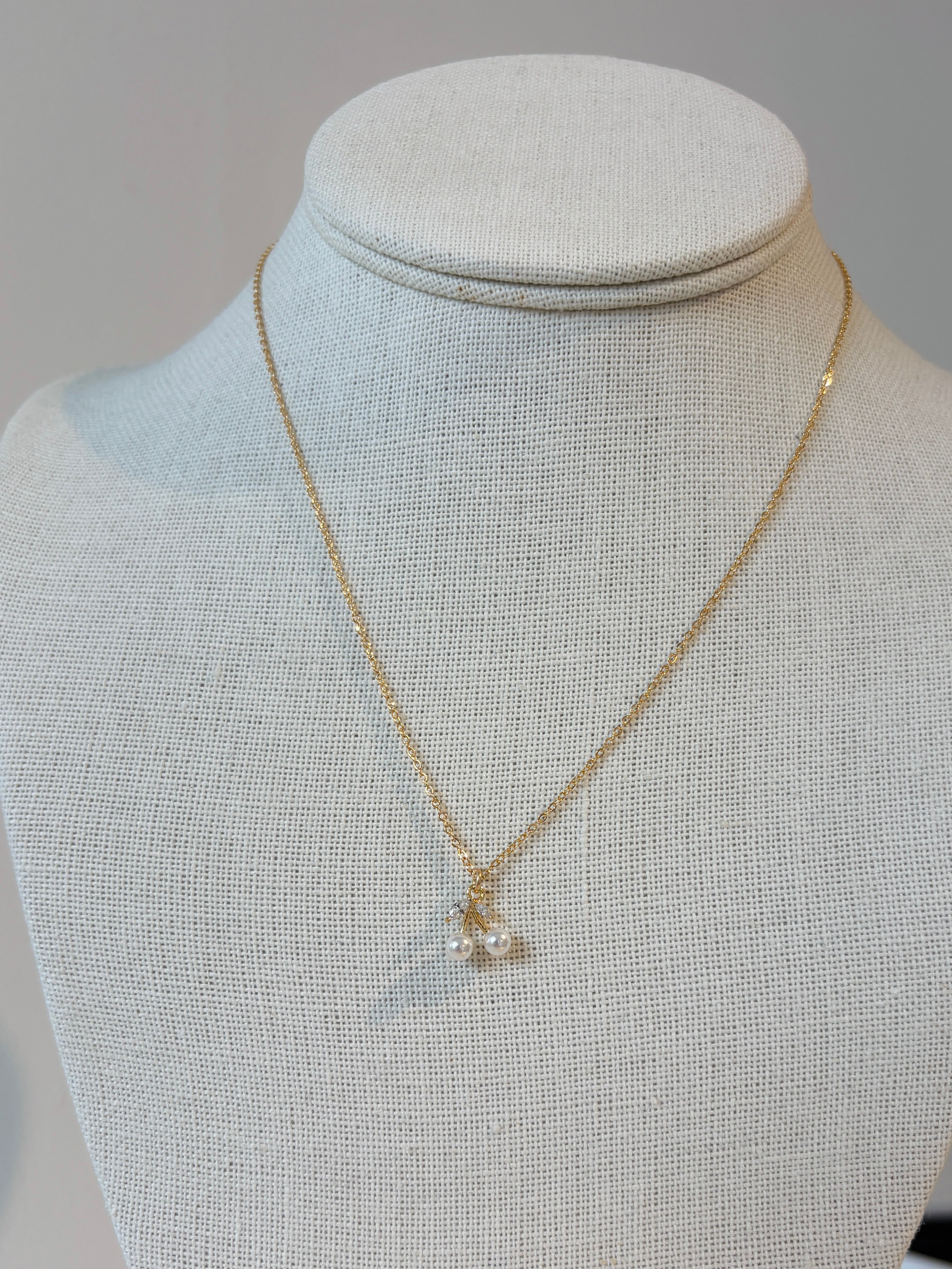 Pearl Cherry Necklace {Gold}