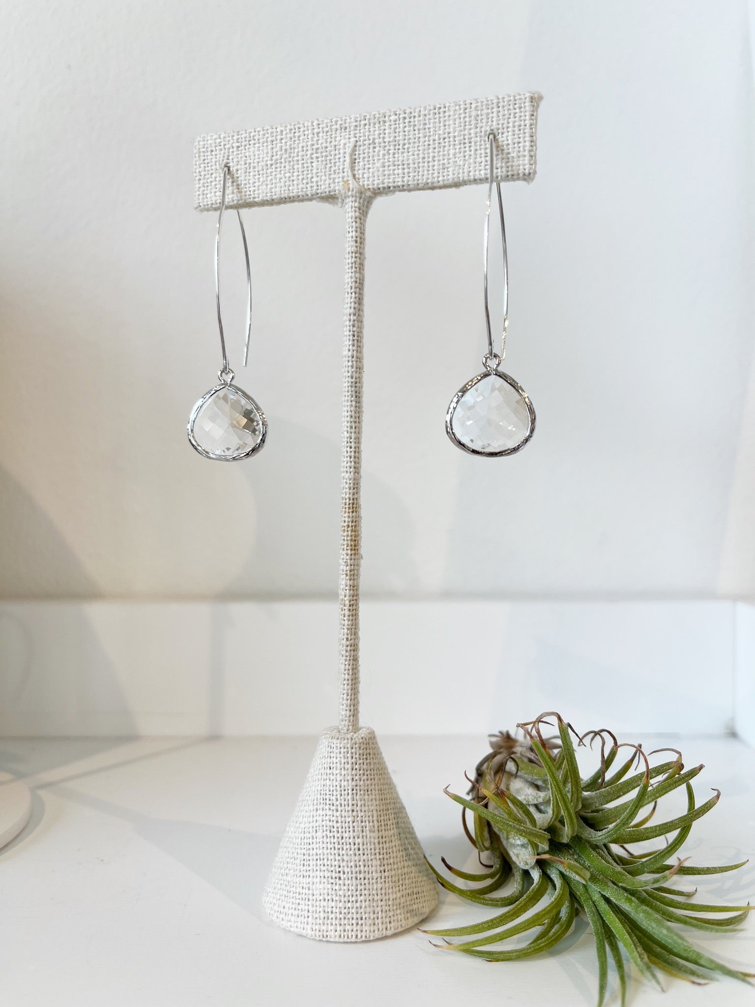 Teardrop Hook Earrings {Clear/Silver}
