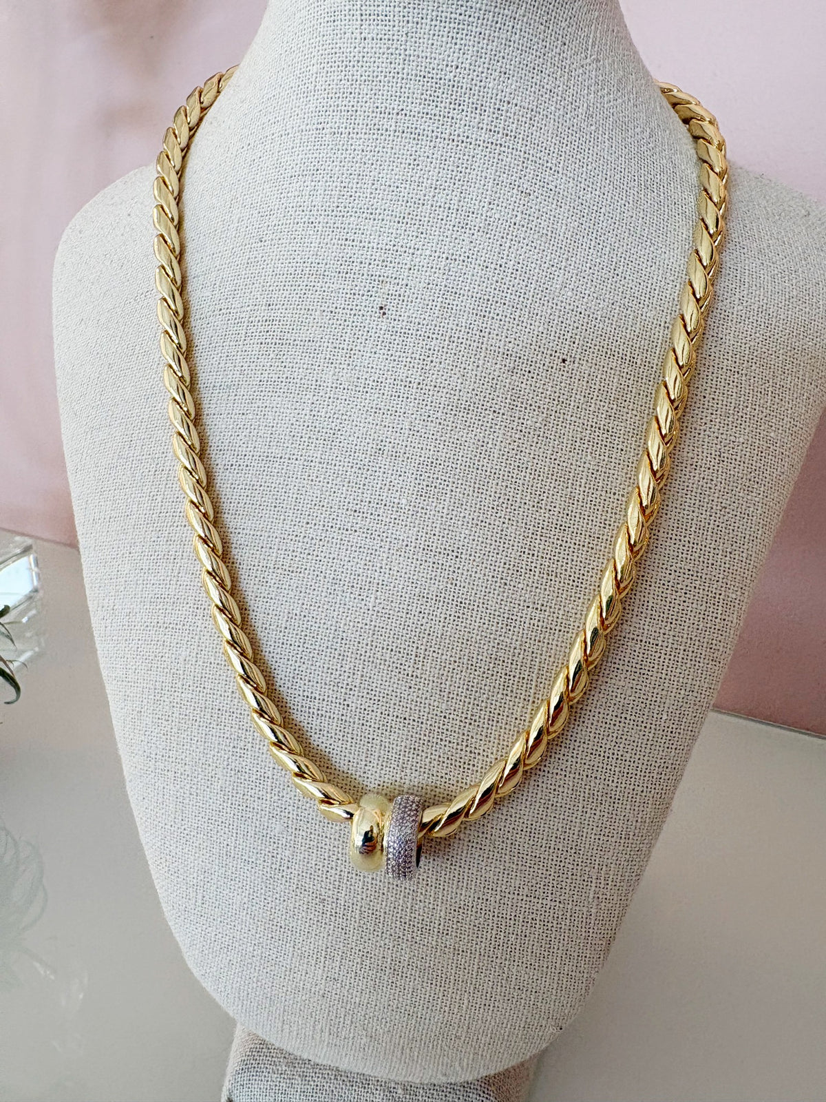 Liquid Gold Two-Toned Spacer Pave Bead Necklace {Gold}