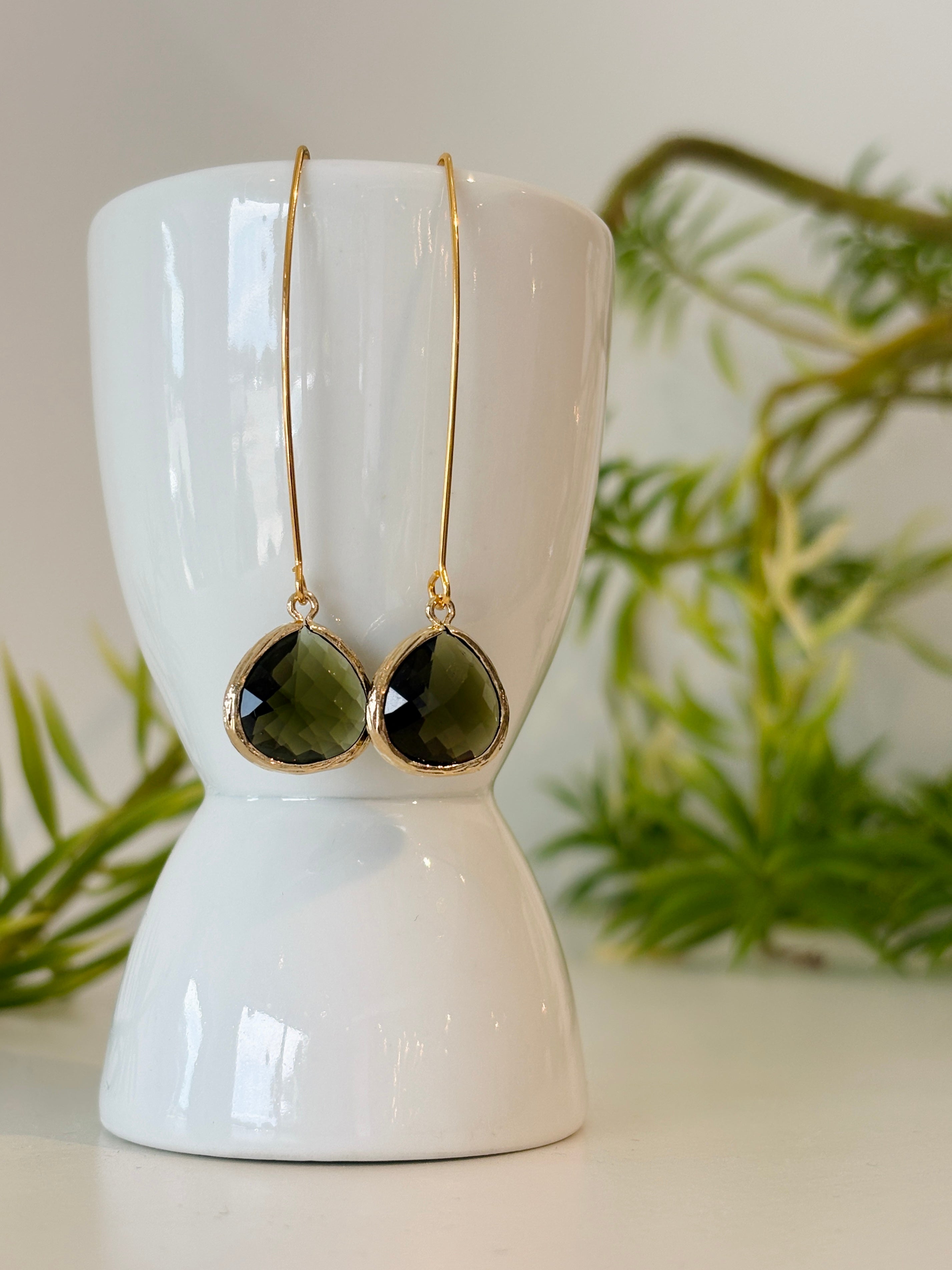 Teardrop Hook Earrings {Gold/Olive}