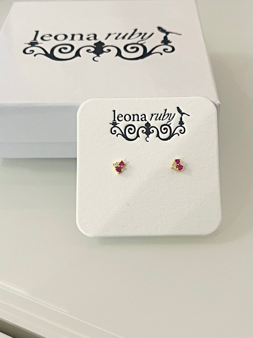 Crystal Trio Post Earring {Gold/Fuchsia}
