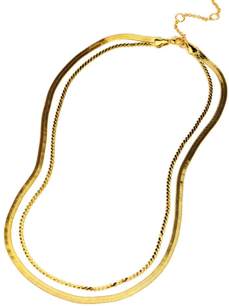 Layered Herringbone Necklace {Gold}