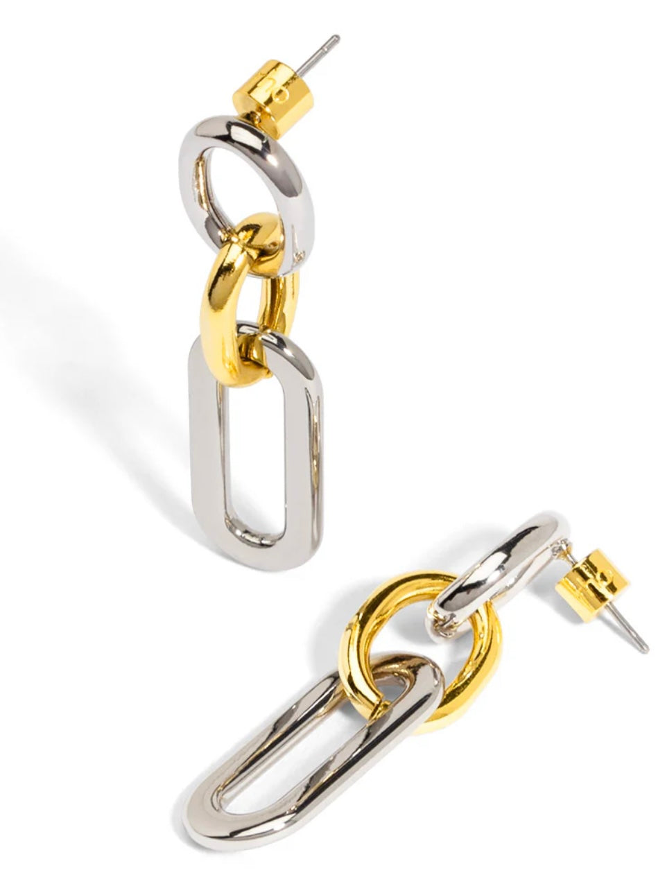Two-Tone Mixed Links Drop Earrings {Gold/Silver}