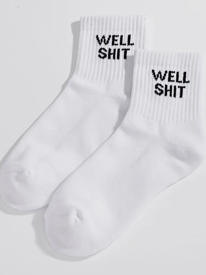 Well Shit Quarter Crew Socks {White}