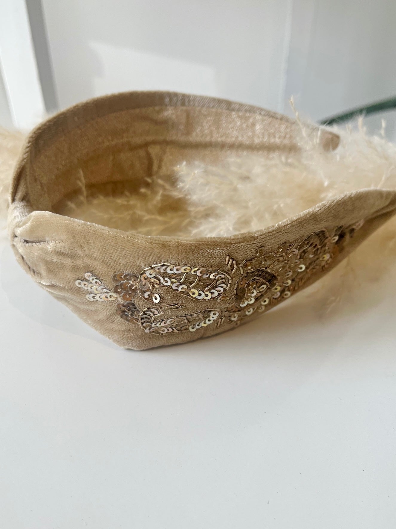 Velvet Embellished Headband {Sage/Heart}