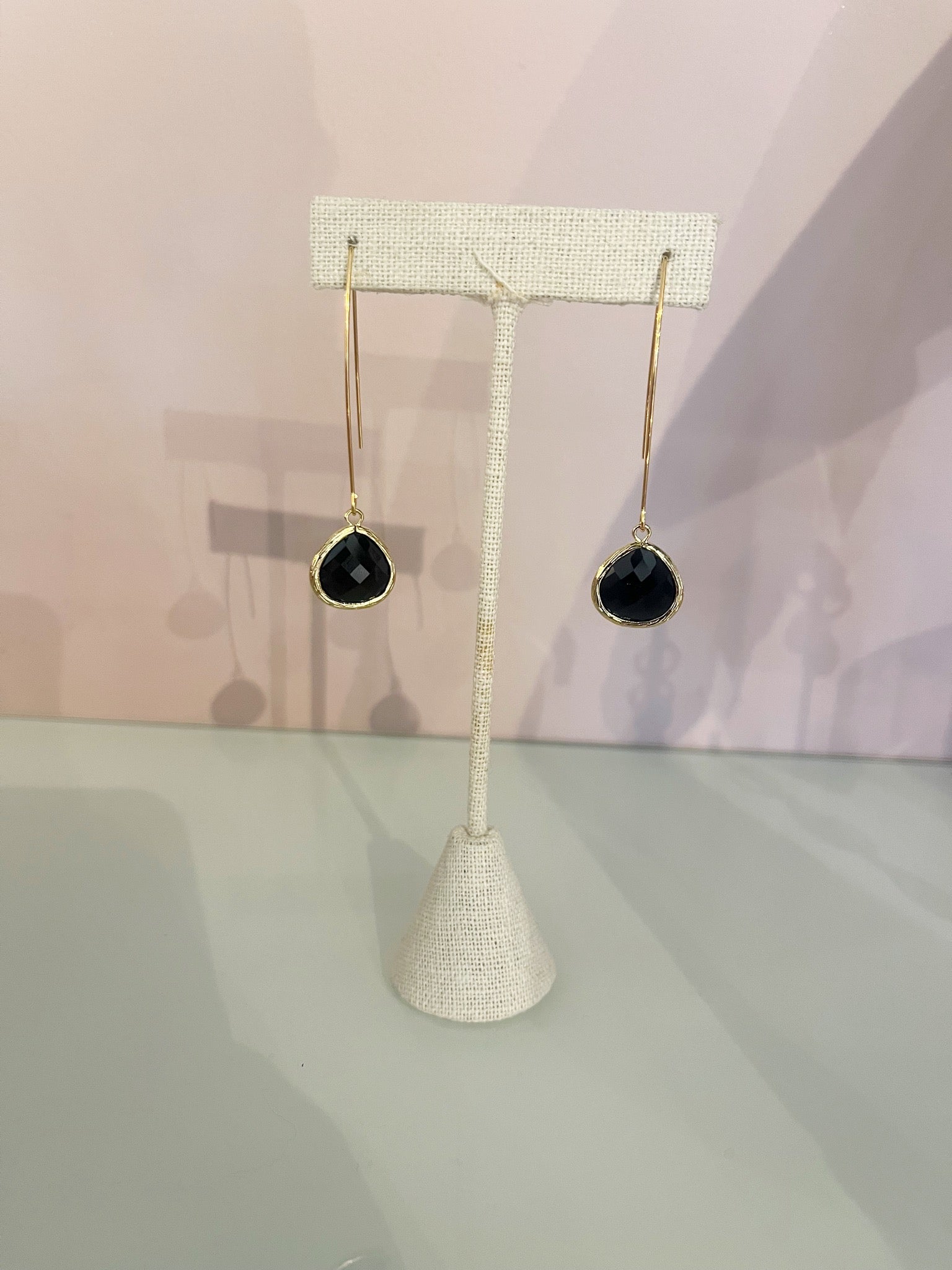 Teardrop Hook Earrings {Black/Gold}