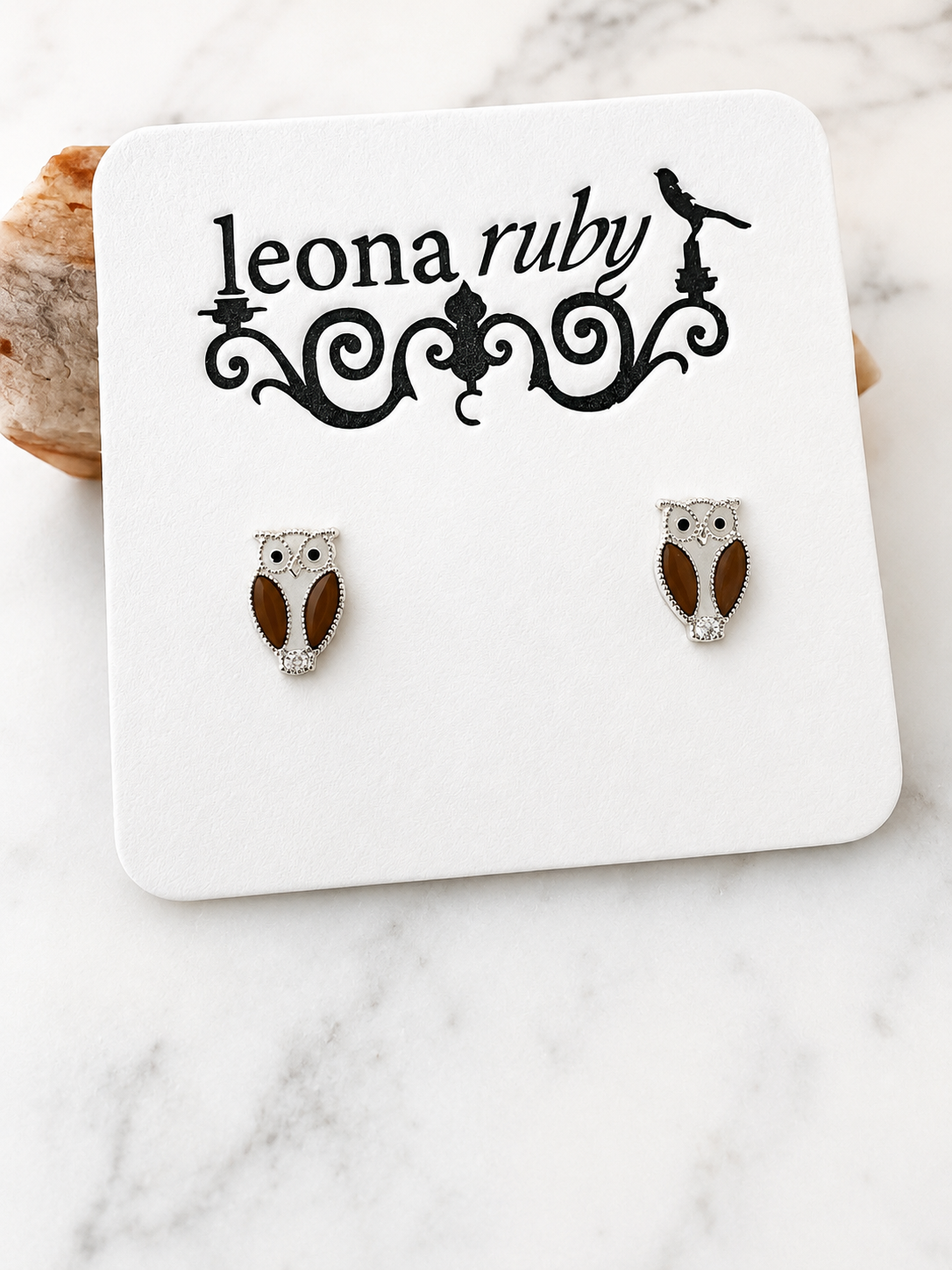 Enamel Owl Earrings {Silver}