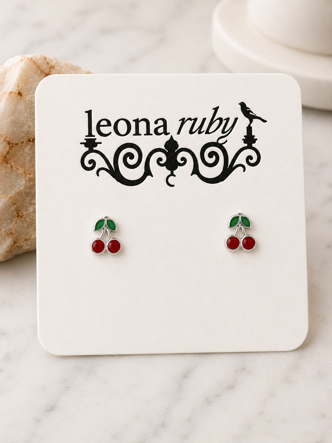 Enamel Cherry Earrings {Silver}