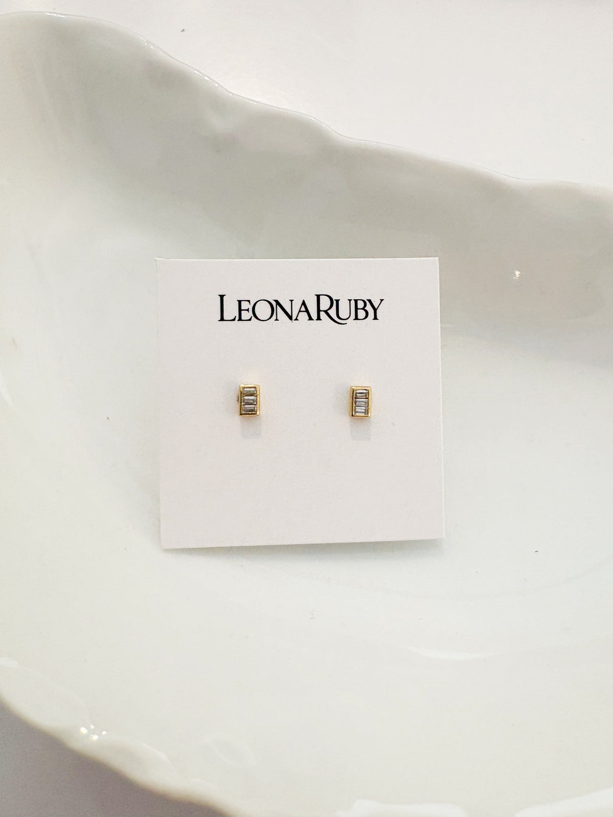 Tiny Baguette Stud Earrings {Gold}