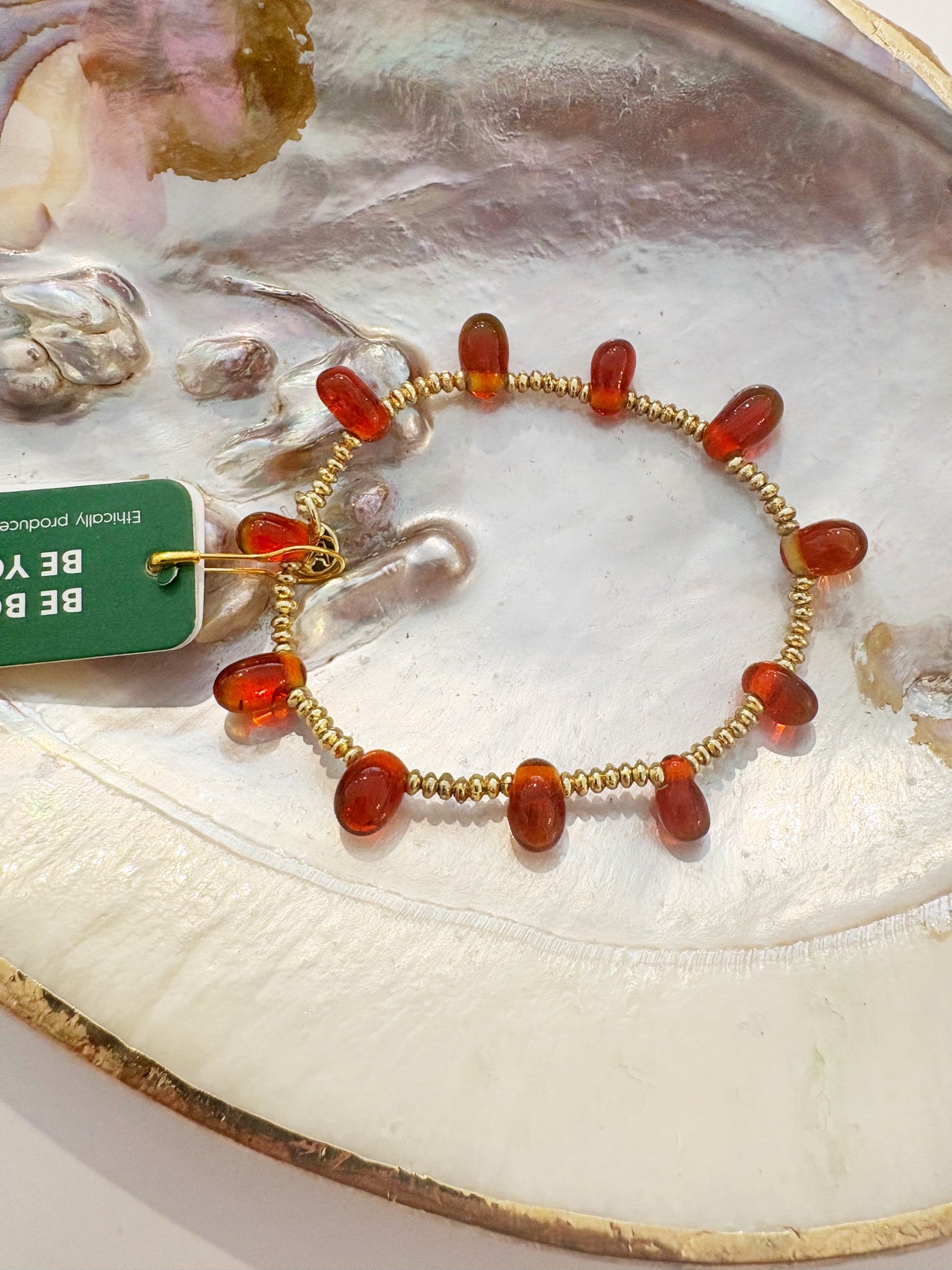 Hope Stretch Bracelet with Glass Beads {Gold/Brick}