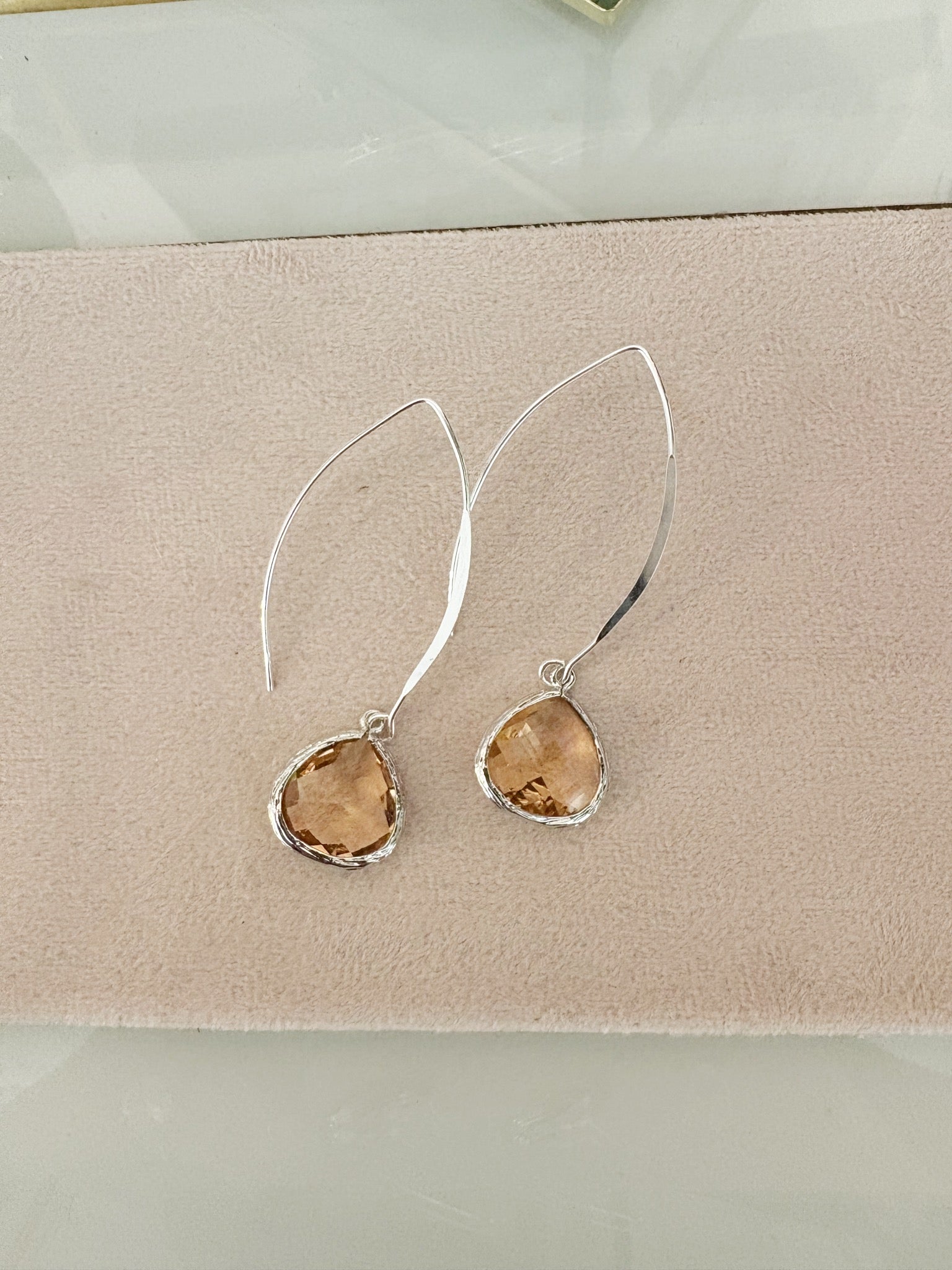 Teardrop Hook Earrings {Silver/Blush}