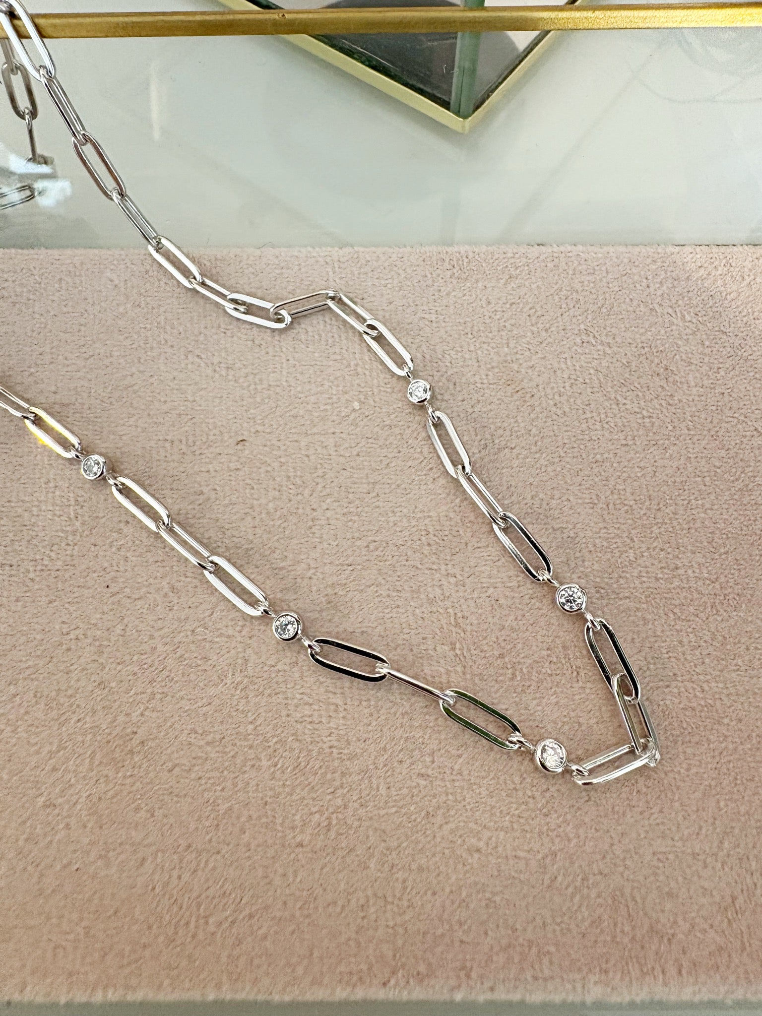 Bezel Station Paper Clip Chain Necklace {Silver}