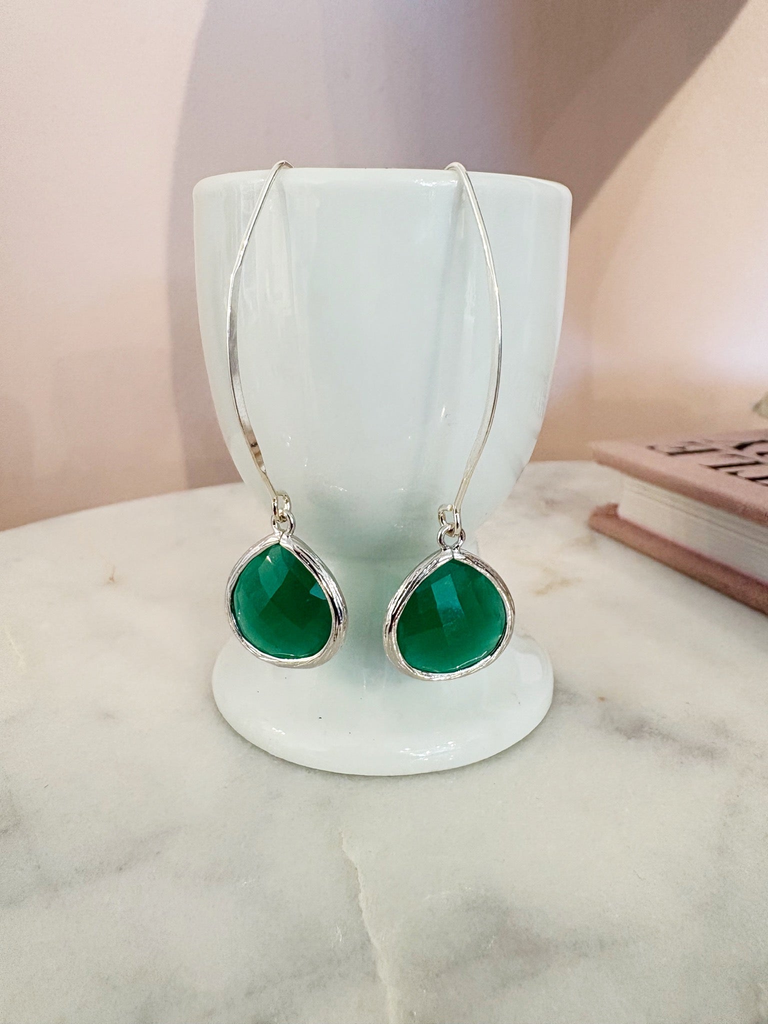 Teardrop Hook Earrings {Silver/Grass}