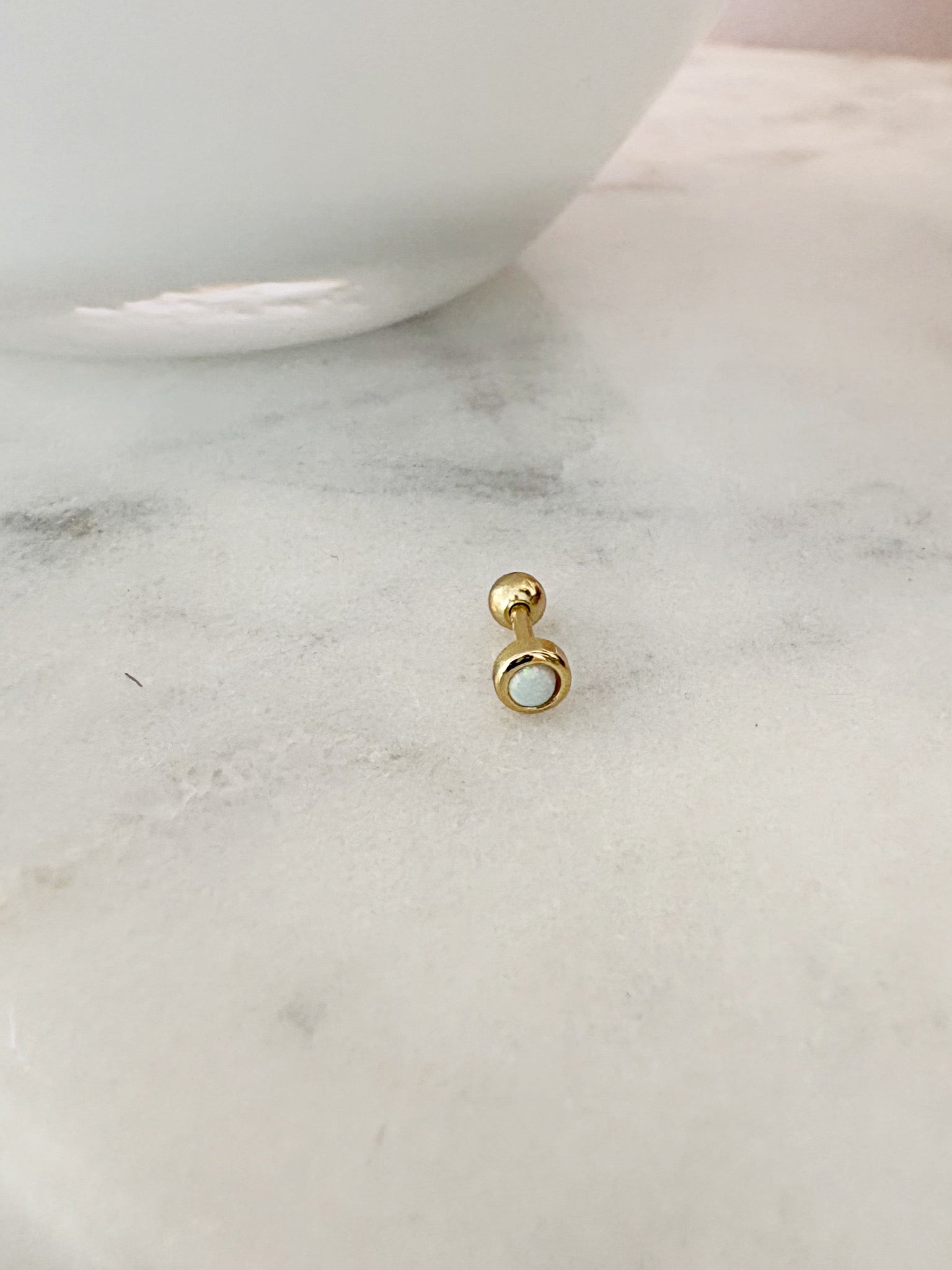 Kyoto Opal Bezel Barbell SINGLE Earring {Gold}