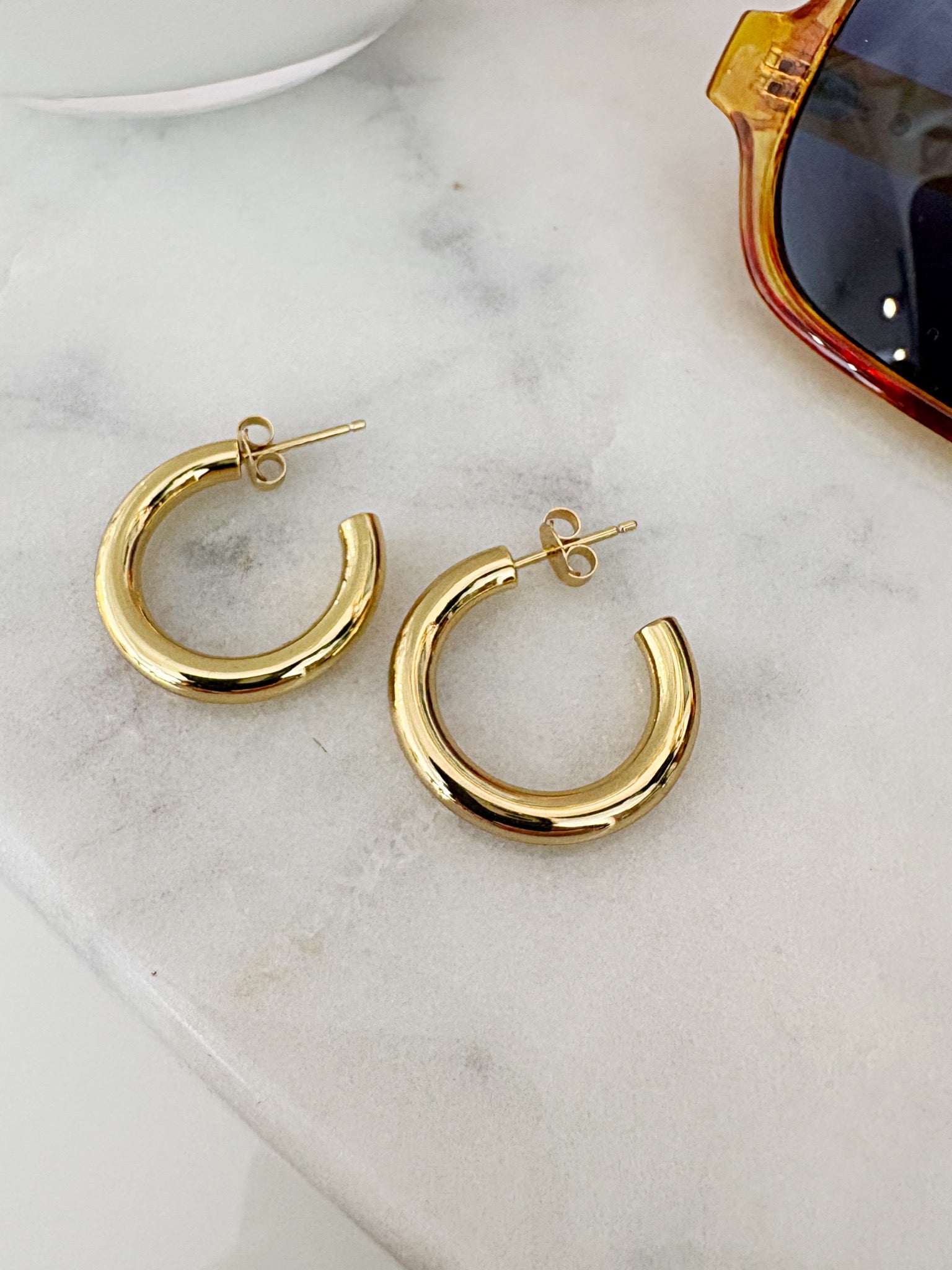 Medium Classic Tube Hoop Post Earrings {Gold}