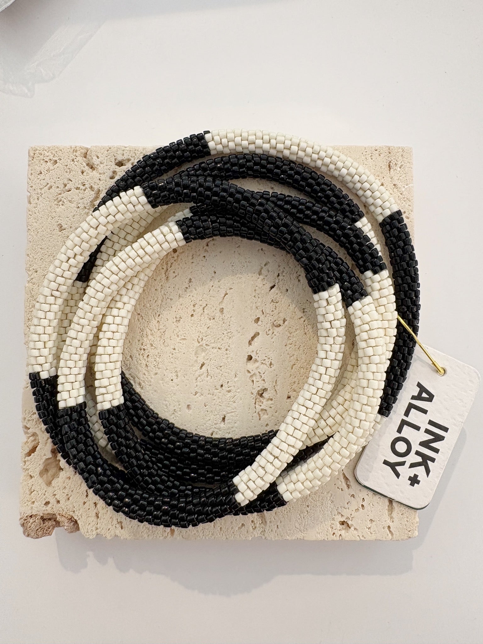 Allie Seed Bead Long Strand {Black/White}