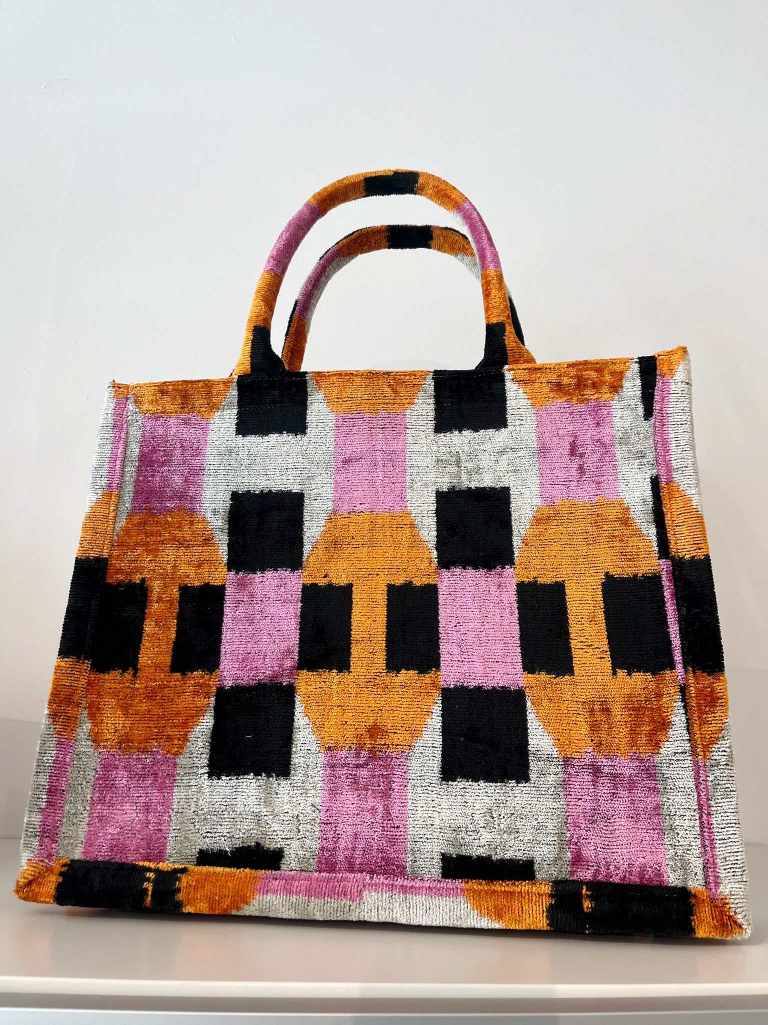 Silk Velvet Tote Bag {Pink/Orange/Black}