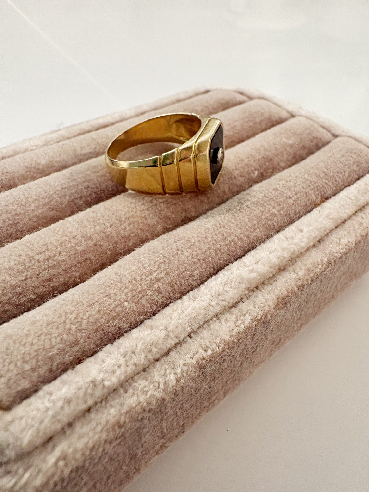 Black Onyx and Diamond Signet Ring {14kt/Estate}