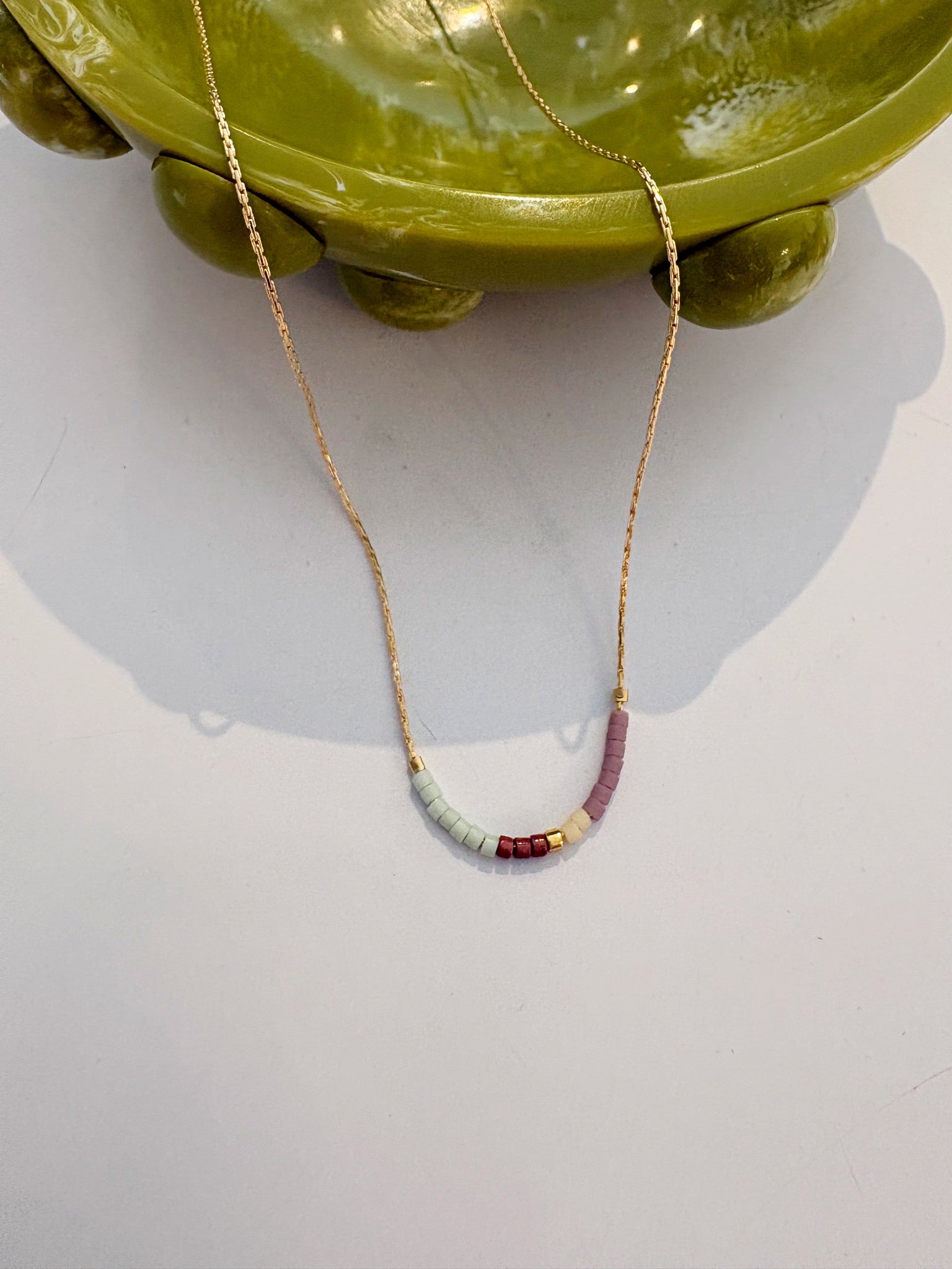 Minimalist Beaded Necklace {Mint/Mauve/Gold}