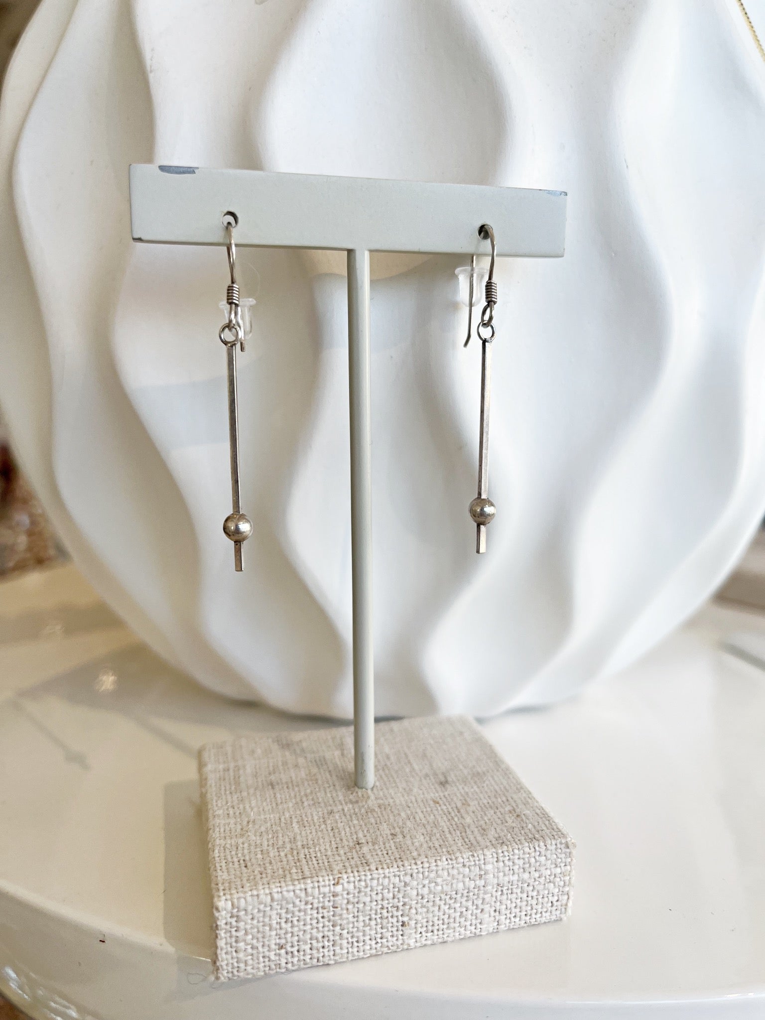Bar and Ball Drop Earrings {Silver/Estate}
