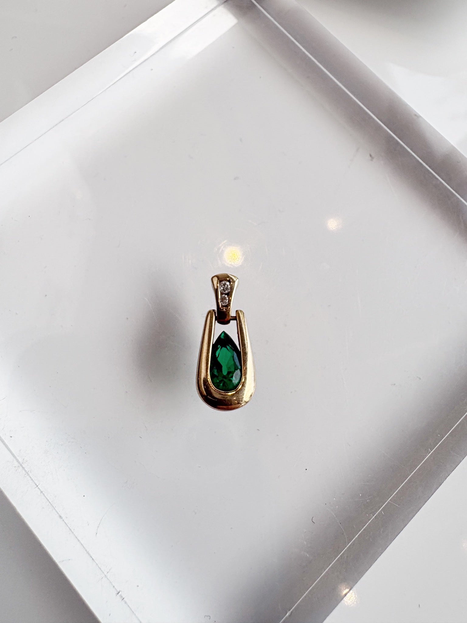 Created Emerald Pendant {10kt/Estate}