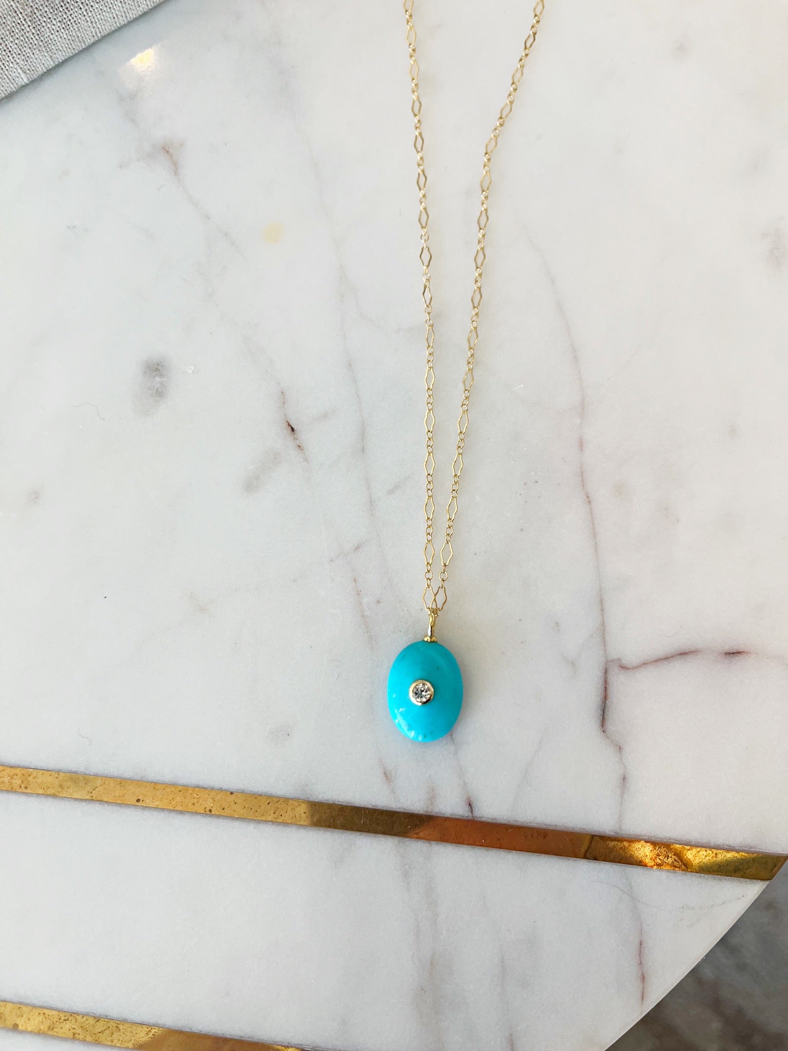 Turquoise and Bezel Quartz Necklace {Gold}